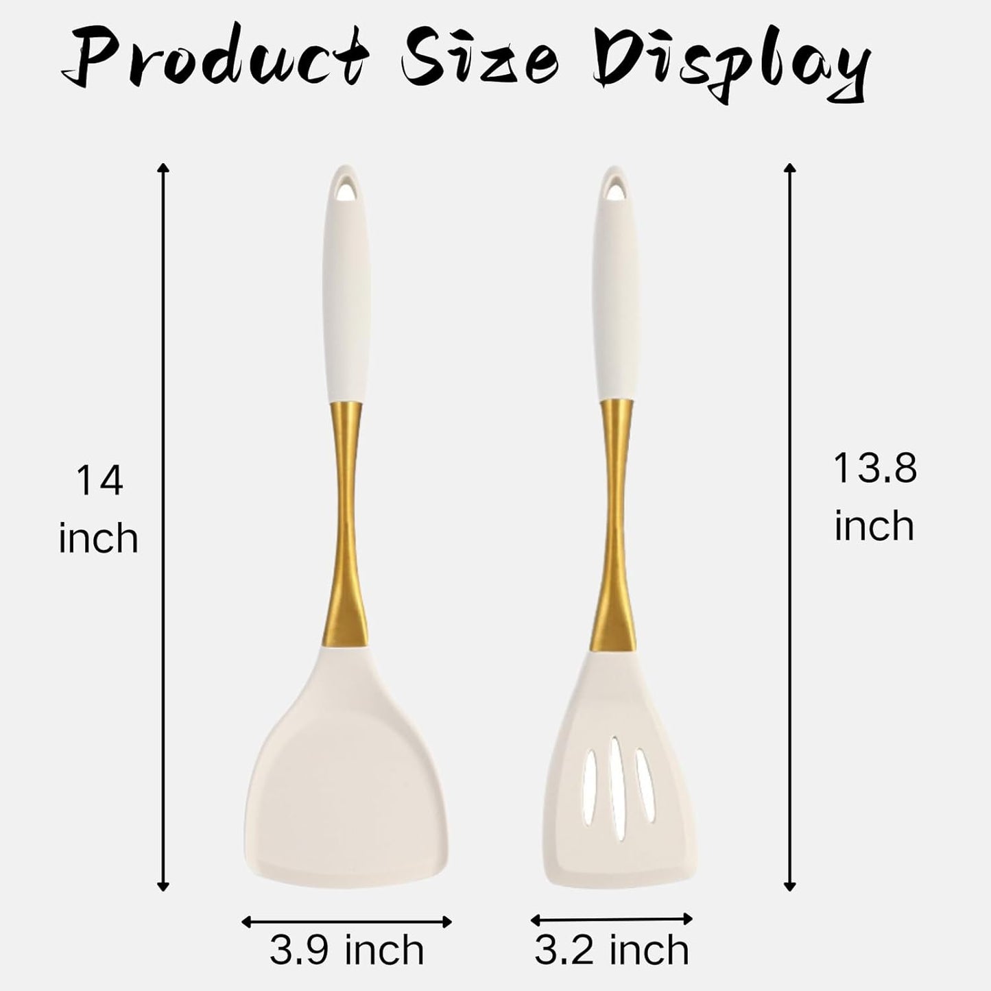 Heat-Resistant Silicone Kitchen Spatula Set – Non-Toxic Cooking Utensils with Solid & Slotted Designs –Food Grade Silicone and Stainless Steel Handles –Ideal for Nonstick Cookware, Gold