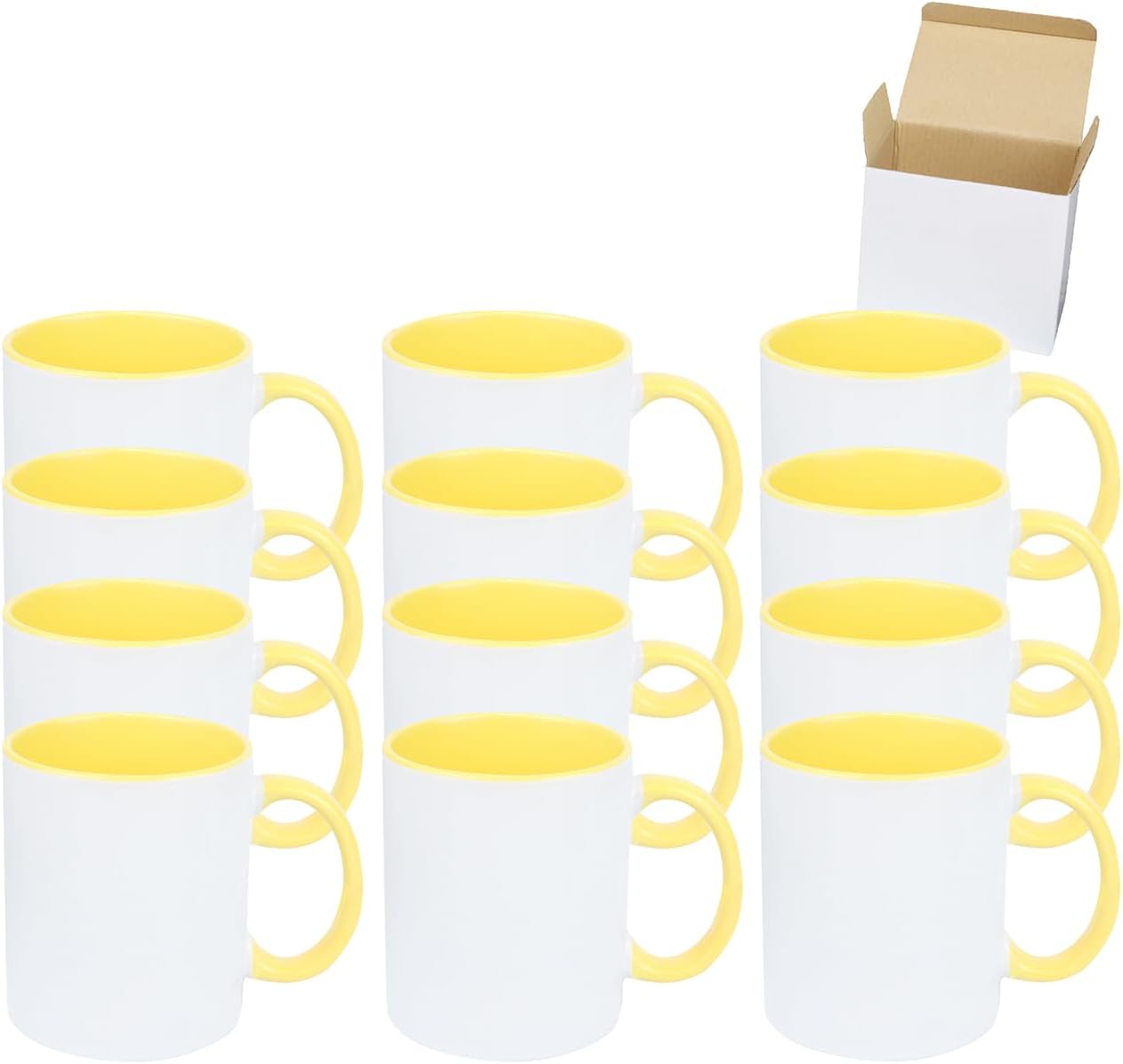 11oz White Ceramic Sublimation Coffee Mug in White Gift Box, Yellow, Case of 12