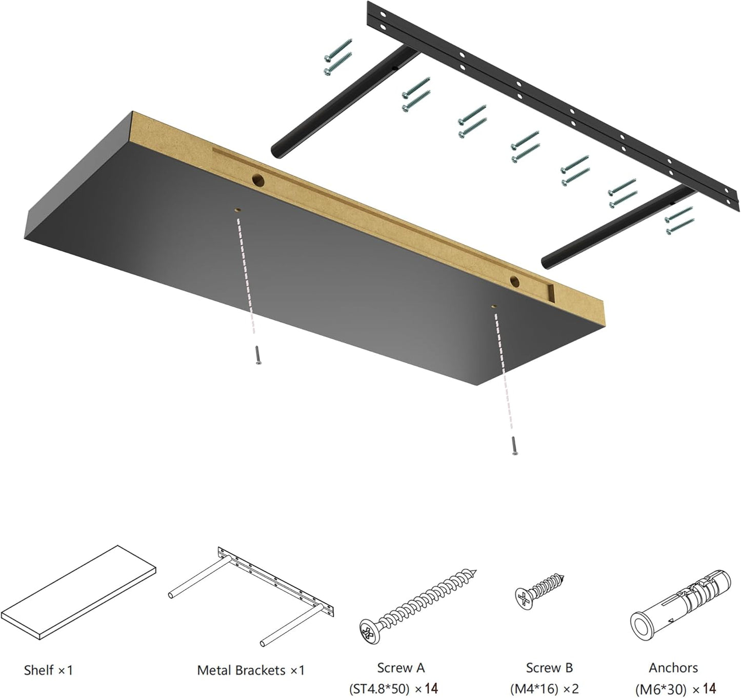 Large Floating Shelves for Wall Set of 3 Wooden Wall Shelves 36 in x 12.75 in x 2 in Room Decor Long Shelf with Invisible Wall Mount Bracket for Bedroom Kitchen Living Room Black