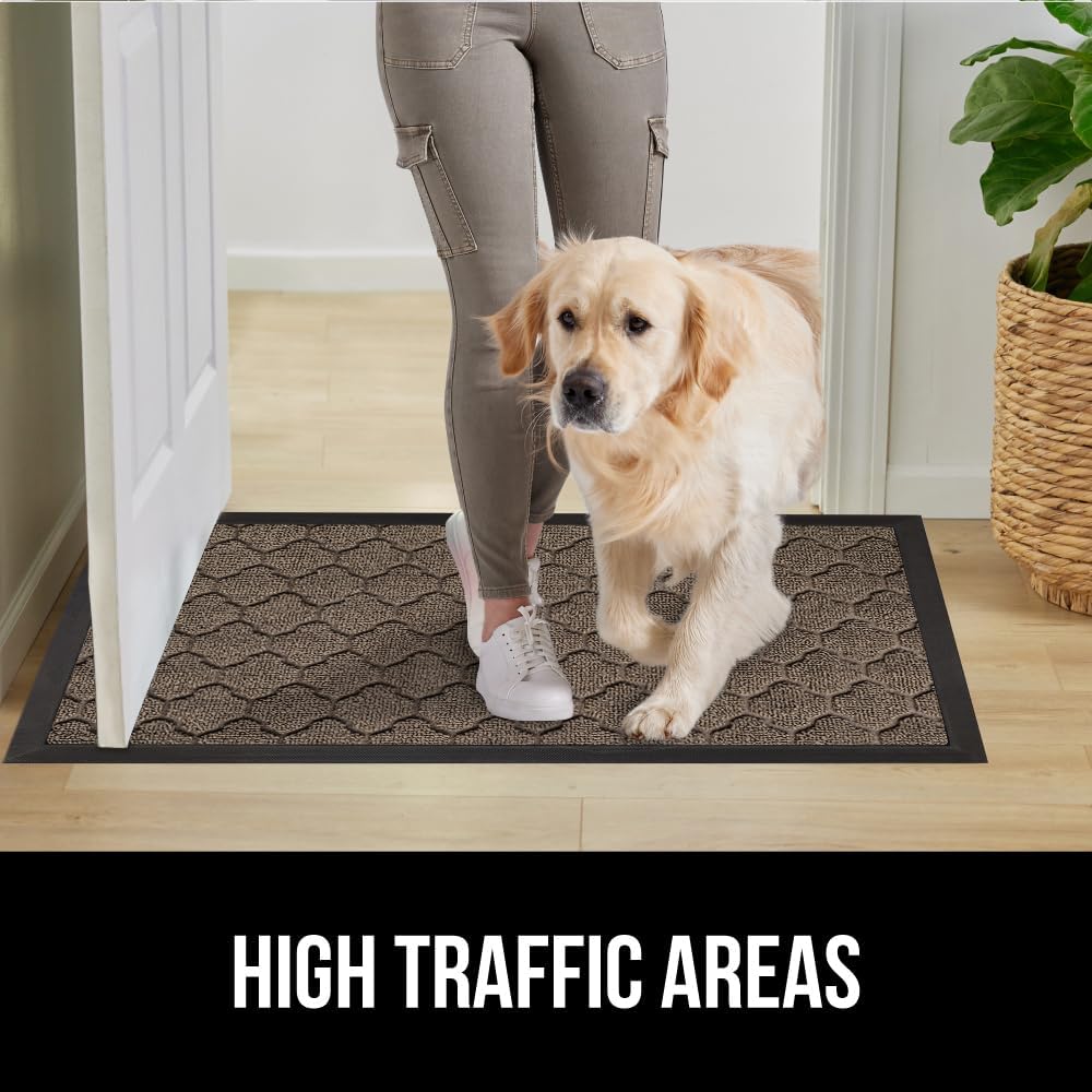 GORILLA GRIP 100% Waterproof All-Season WeatherMax Doormat US Designed Natural Rubber, Stain and Fade Resistant, Low Profile Indoor Outdoor Door Mats, Easy Clean Patio Mat, 17x29, Latte Quatrefoil