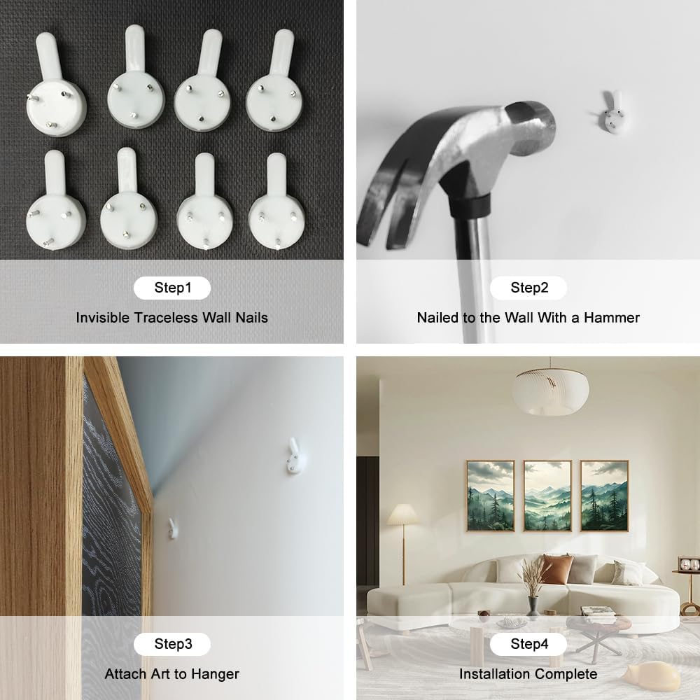 Green Foggy Mountain Framed Canvas Wall Art Set, Misty Forest Wall Decor, Watercolor Pine Tree Wall Painting, Large Nature Landscape Art Print for Living Room, Bedroom, Office - 16"X24"X3