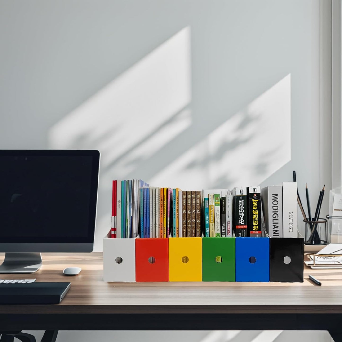 Cardboard Magazine Holder (24 Pack), Sturdy Book Bins for Classroom, Vertical File Folder Organizer, 10.6'' 10.2'' 3.5'' Inch Magazine Rack (Orange-Red, 24 Pack)