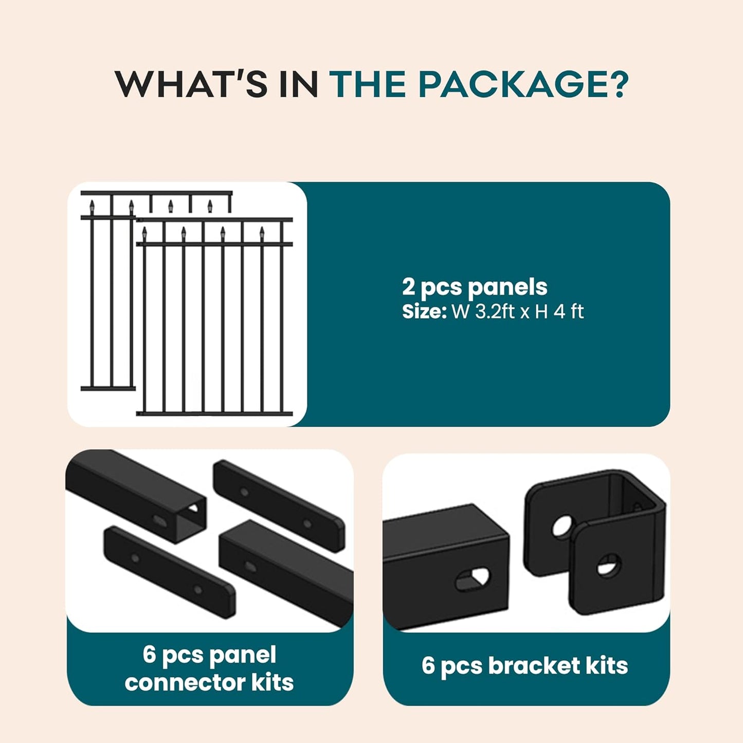 Heavy-Duty Black Metal Fence Panel, 6.5' W x 4' H, Pre-Fab Wrought Iron, Rust-Resistant, Easy to Install DIY Decorative Outdoor Fencing for Yard & Garden (Posts Sold Separately)