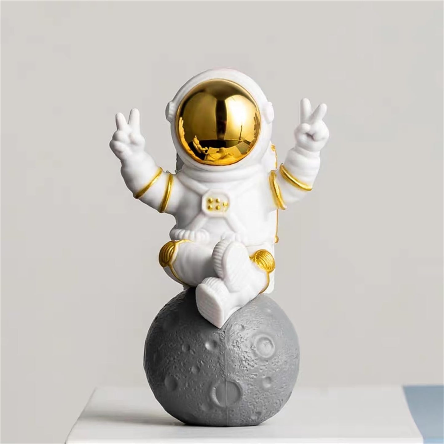 Gold White Astronaut Statues Set of 3, Outer Space Sculpture Figurines for Home Decor Cake Toppers