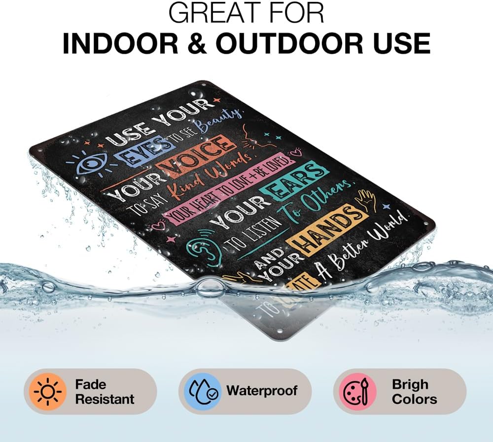 Heuhuww Vintage Positive Energy Wall Decor-Use Your Eyes To See Beauty Your Voice To Say Kind Words Metal Sign for Home Classroom Cafes Bedroom Positive Energy Gifts 8"x12"(H26)