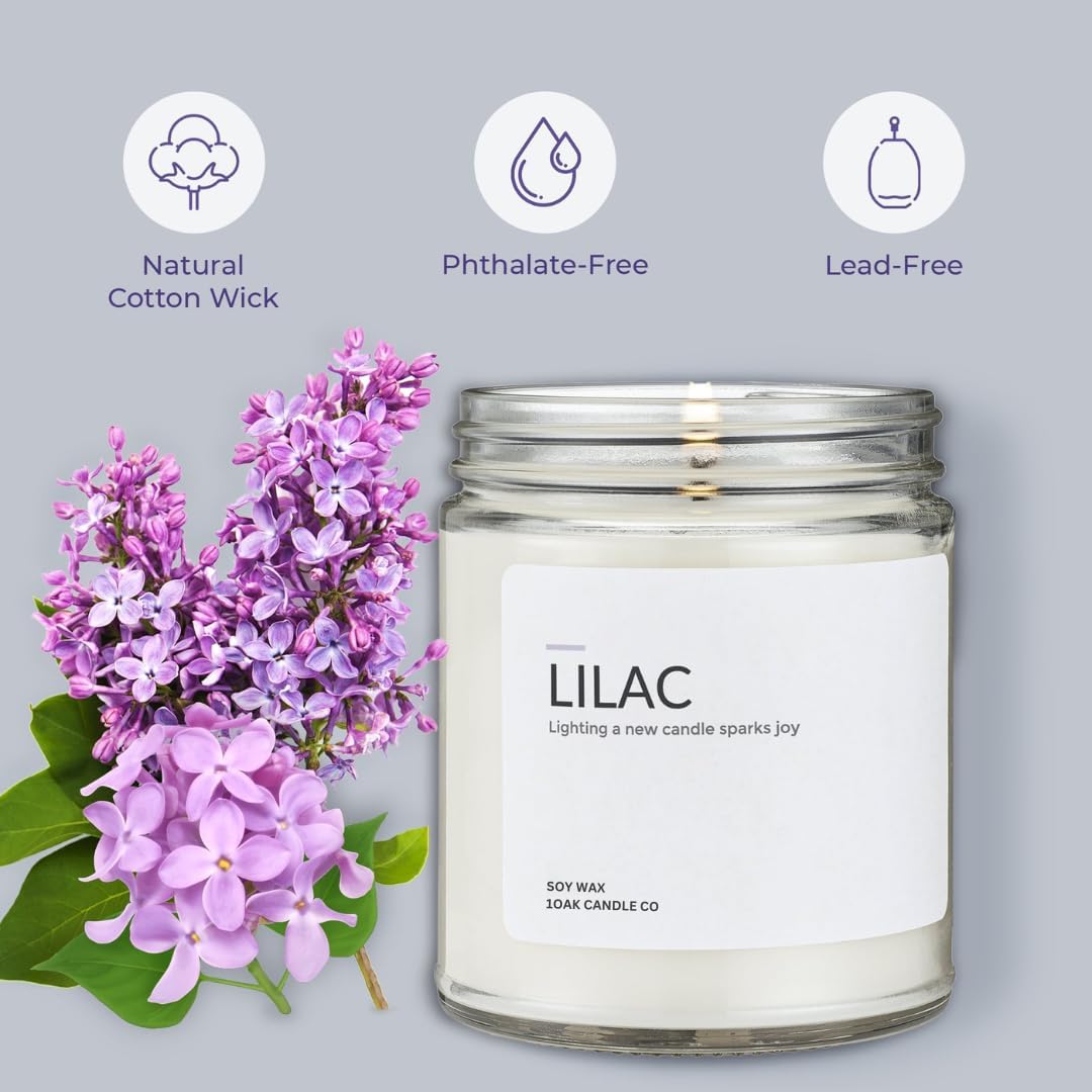 1OAK Soy Wax Scented Candles (Lilac) - Lilac Candle - Soy Candle for Home Scented - Long Burning Candles Premium - Hand-Poured (7oz.)