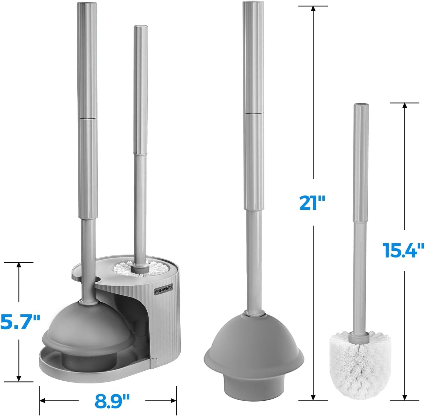 2Pack 2 in 1 Toilet Brush and Plunger Set, Extended Handle Plunger,Toilet Bowl Brush Plunger Set,Bathroom Cleaning Tools ,Toilet Brush Plunger Combo,Cleaning Brush,Cleaning Supplies(Dark Grey)