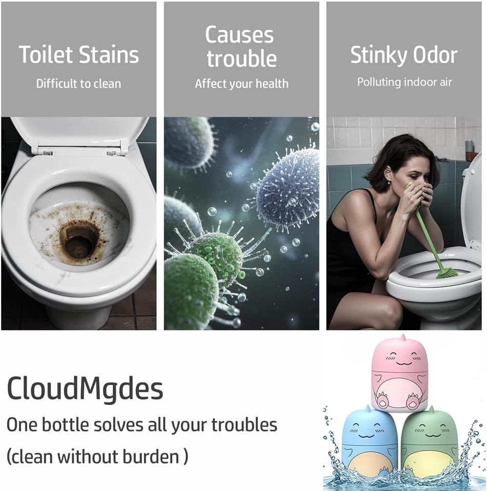 Cute Dinosaur-Shaped Toilet Bowl Cleaner Bottle, Bathroom Toilet Tank Cleaner with Ocean, Jasmine, and Peach Scent,Three bottles can be used for 9 months (1, Three colors and three bottles)