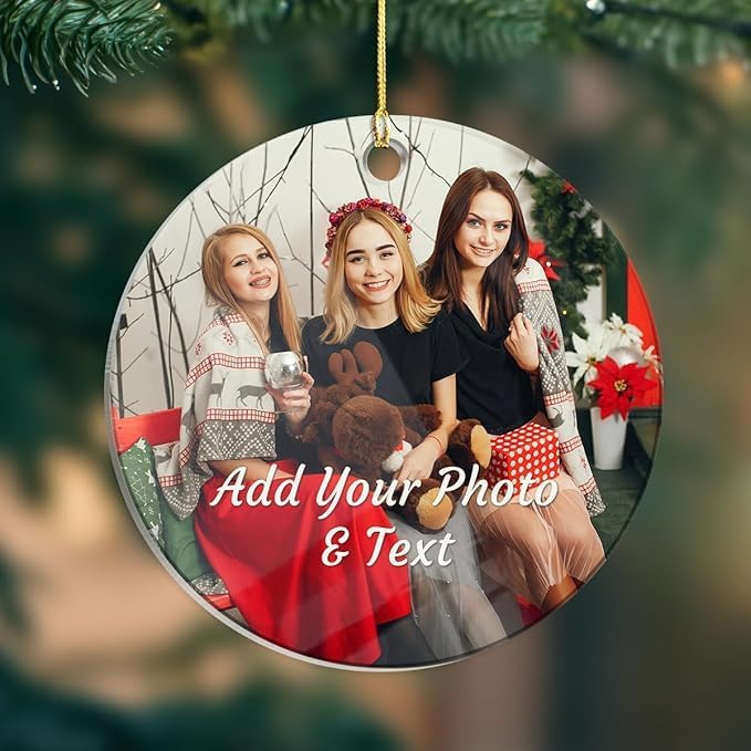 Personalized Best Friend Photo Christmas Ornament Bestie Round Acrylic Ornament with Picture, Friendship Ornaments Keepsake Gifts, Customized Photo Best Friend Ornaments