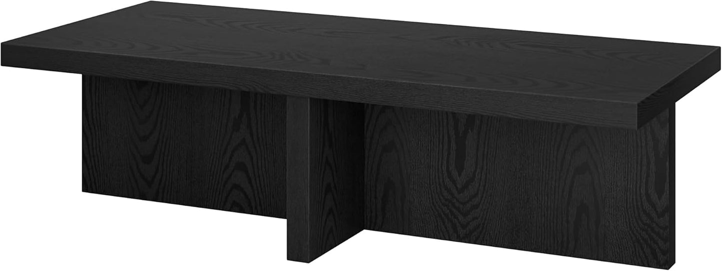 Henn&Hart 54" Wide Rectangular Coffee Table in Natural Black, for Home, Living Room, Bedroom, Entertainment Room, Office