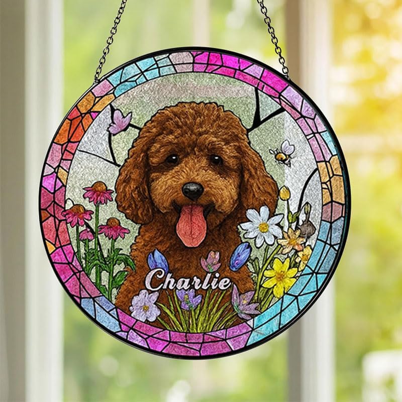 Pet Portrait Glass Hanging, Personalized Dog Window Decoration, Unique Memorial Gift for Animal Lovers