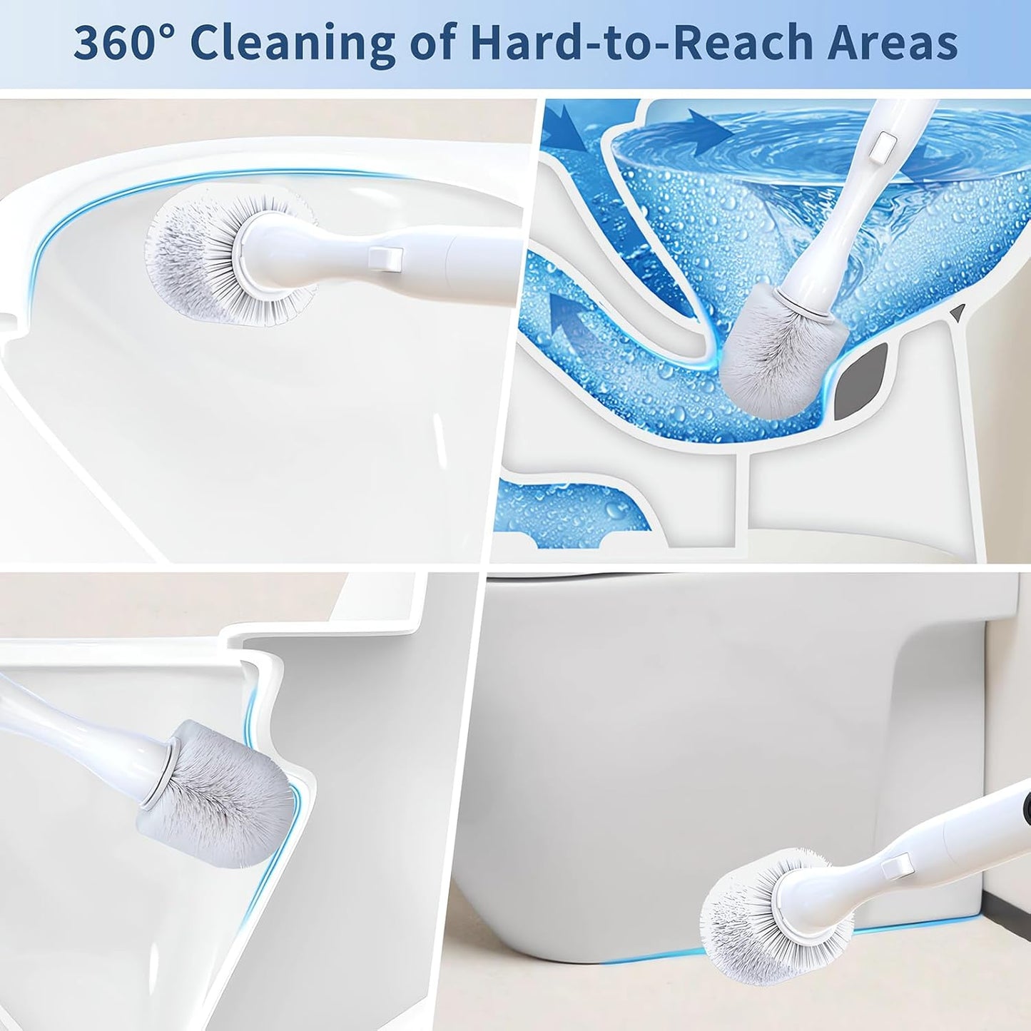 Electric Toilet Brush, HKFIF Toilet Brush with Holder, 360 Degree Powerful Cleaning Easily Eliminate Stains and Residue, 2 Speeds Rechargeable Motorized Toilet Scrubber