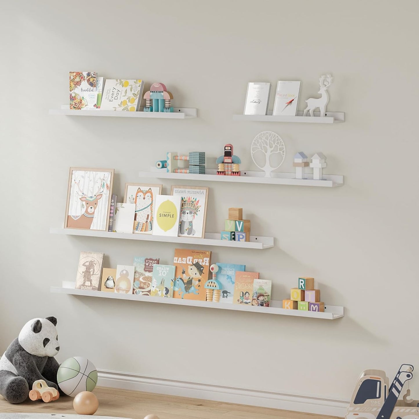 SAUMONIERES Picture Ledge Shelf Floating Book Shelves Set of 2 Wall Mounted Solid Wood for Bedroom Bathroom Living Room Kitchen, 48 Inch White