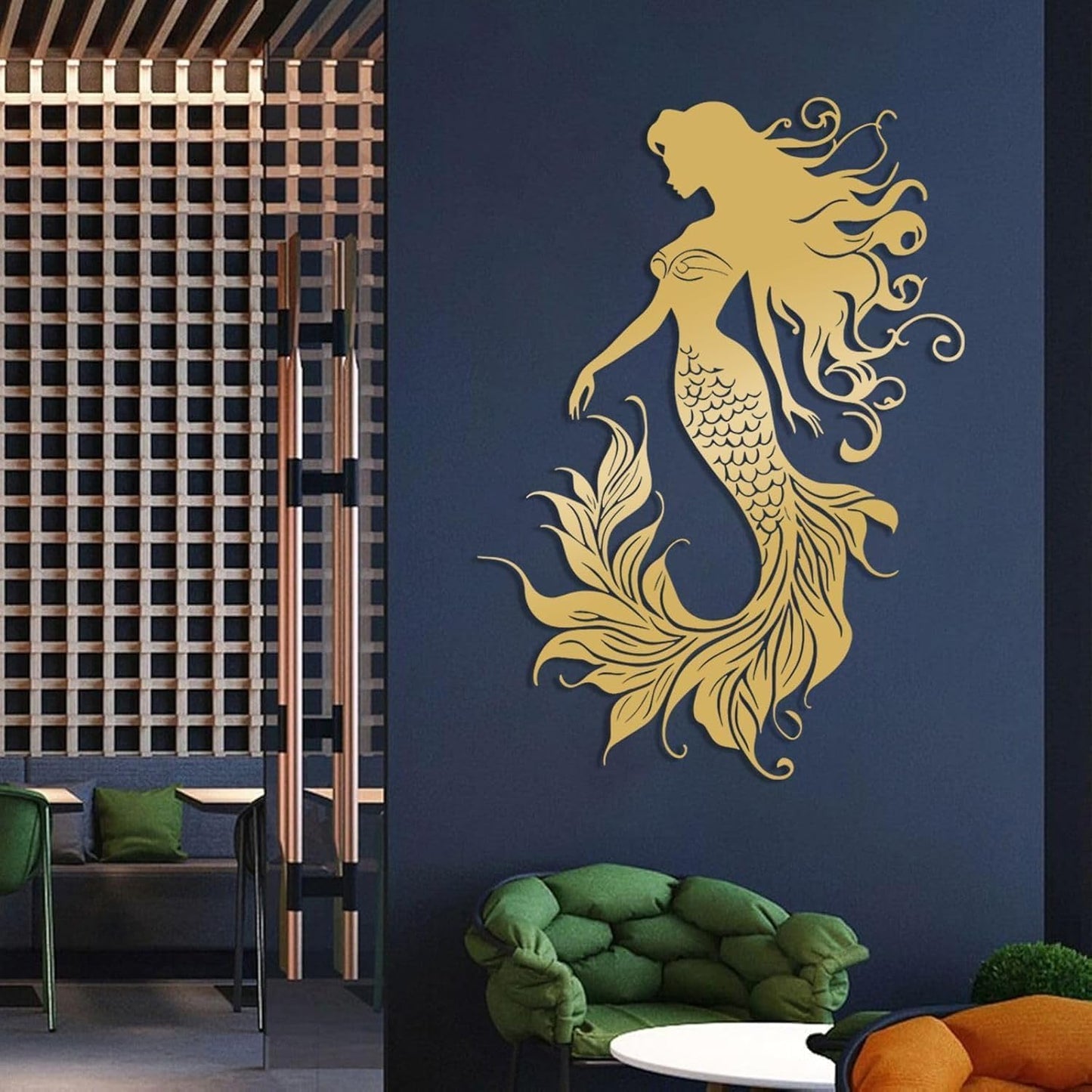 Veplsur Mermaid Metal Wall Art, Metal Mermaid Wall Decor, Marine Biology Wall Decor, Ocean Wall Art, Nautical Wall Hanging, Beach Hanging for Bathroom Bedroom (Silver, 53"x38"|135x96cm)