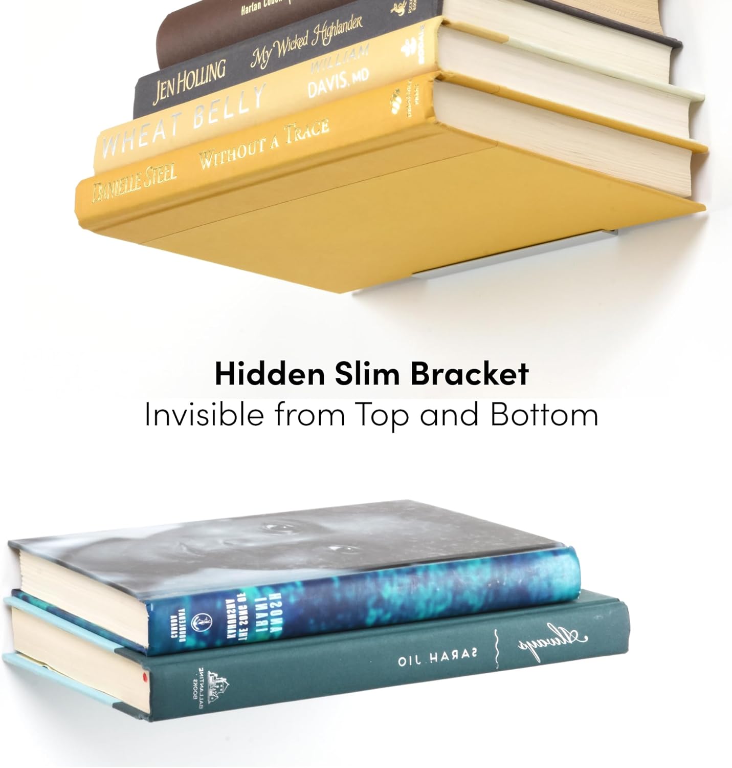 Floating Invisible Bookshelf Wall Mounted (Set of 4) - Aluminum - Turn Books into Floating Shelves