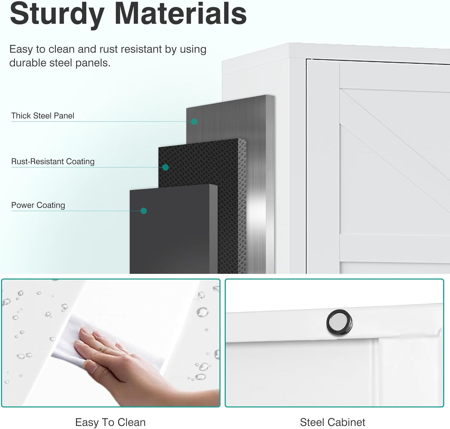 SISESOL White Storage Cabinet with 4 Doors and 2 Adjustable Shelves,Farmhouse Food Pantry Cabinets,Small Bathroom Cabinet,4 Tier Metal Storage Cabinets for Home Kitchen,Dining/Living/Laundry/Room