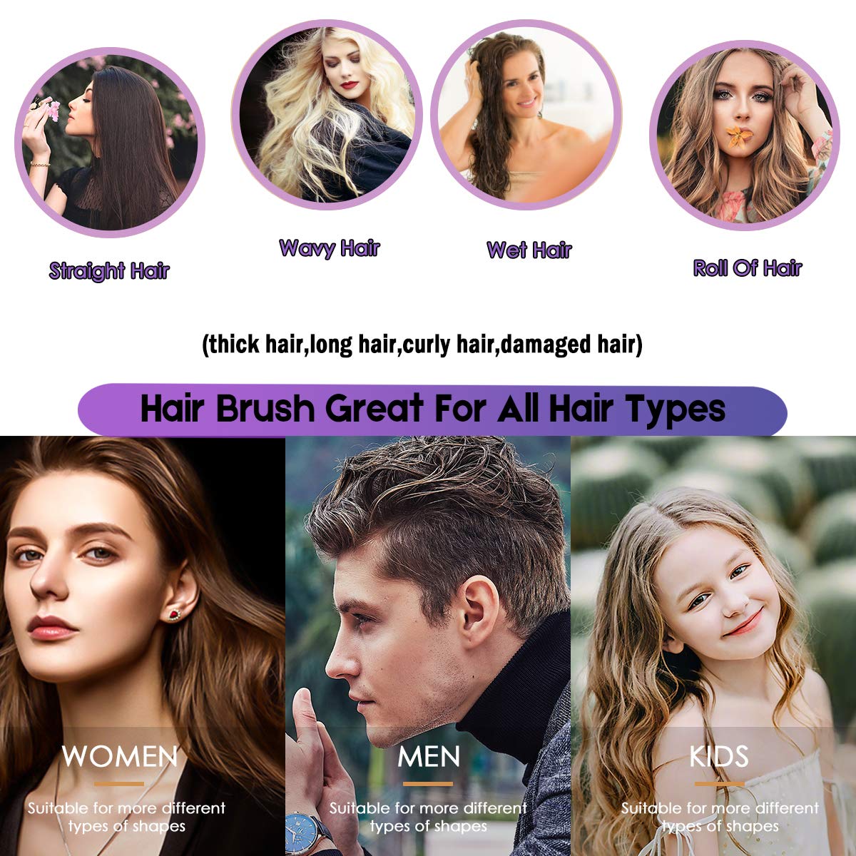 Hair Brush Boar Bristle Hair Brushes for Women Curly Hair, Best Paddle Detangling Brush Detangler for Girls Kids,Smooth Hair Add Shine