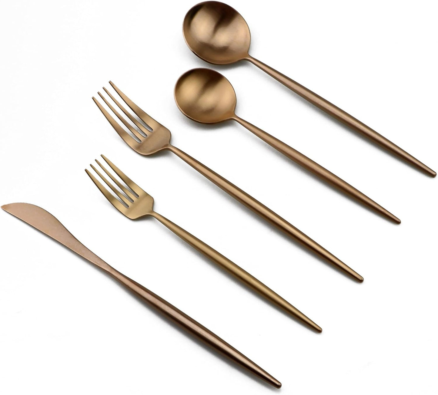 5-Pieces Luxury Rose Gold 18/10 Stainless Steel Flatware Set, Matte Finish, Service for 1