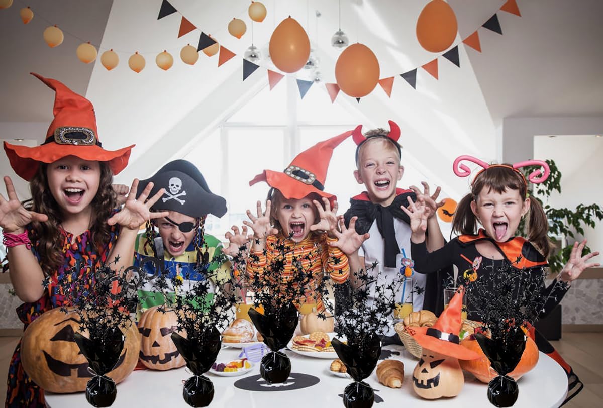 6 Pack Halloween Decoration Indoor Metallic Foil Spray Centerpiece Star Table Decoration Burst Table Centerpieces Gold Decor for Birthday Wedding Anniversary Graduation Holiday Party Supplies, Black