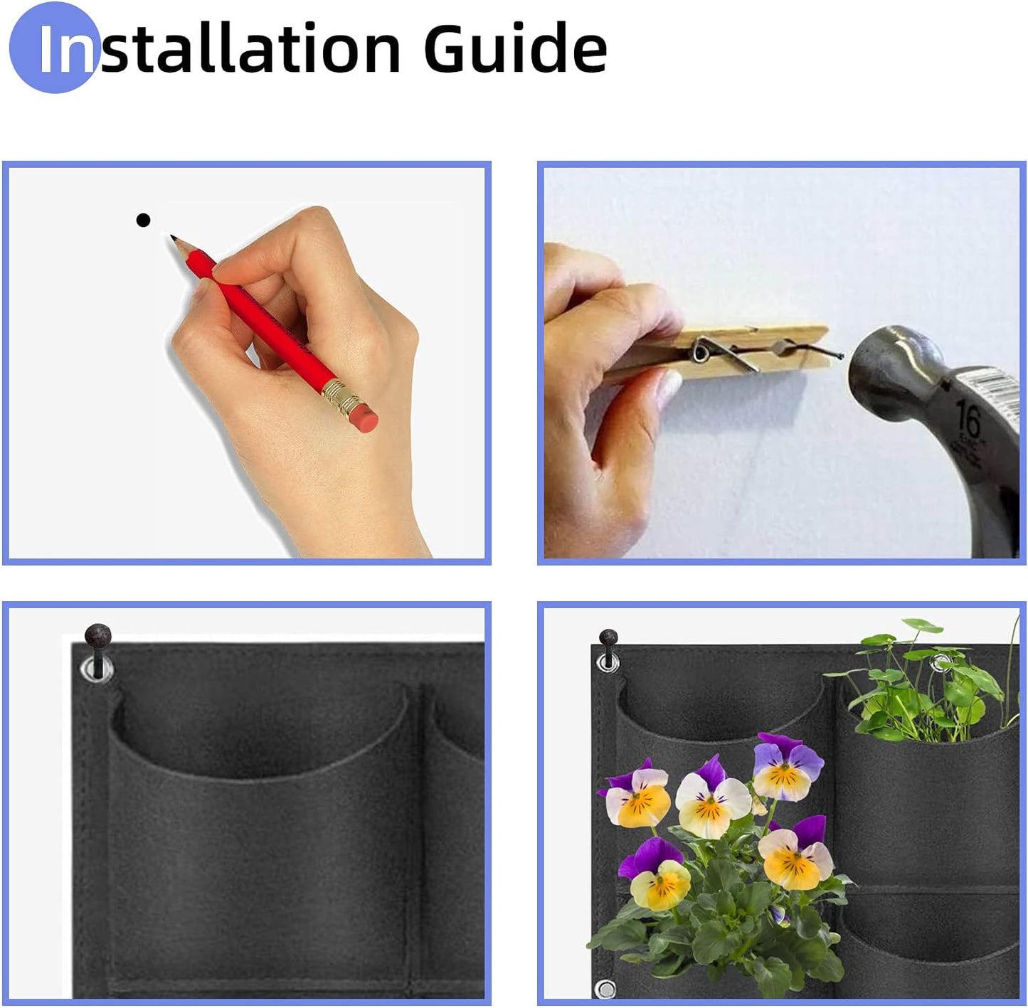 25 Pockets Hanging Planter Bags, Hanging Vertical Wall Mounted Plant Planting Grow Bags, Herb Garden Planter Outdoor Indoor Growing Bag, Gardening Vertical Greening Flower Container(1m×1m, Black)