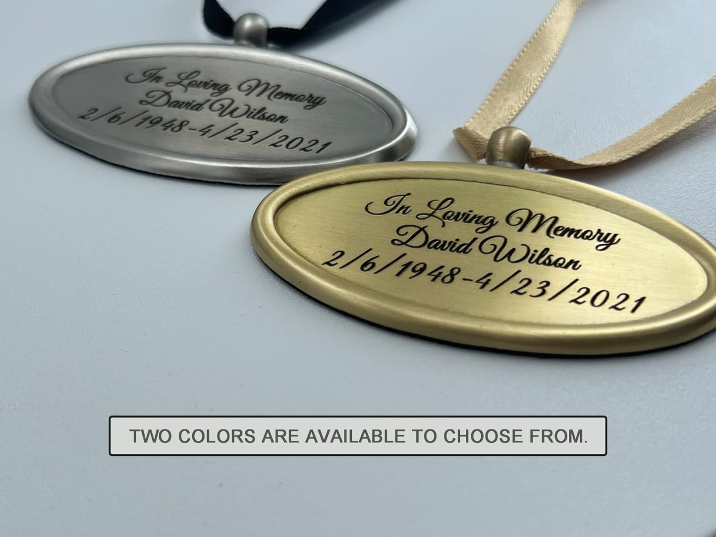 Personalized Engraved Name Tag for Urns - Customizable Plate for Cremation Urns - Engraved Hanging Plate in Golden or Silvery Tone with Satin Ribbon (Golden Pendant)