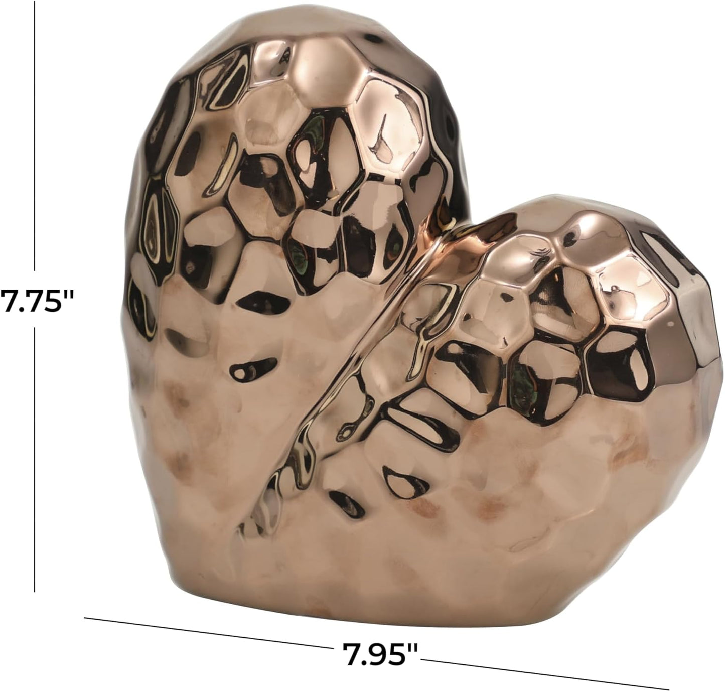 Deco 79 Ceramic Heart Decorative Sculpture Dimensional Angled Origami Inspired Home Decor Statue with Faceted Exterior, Accent Figurine 8" x 3" x 8", Rose Gold