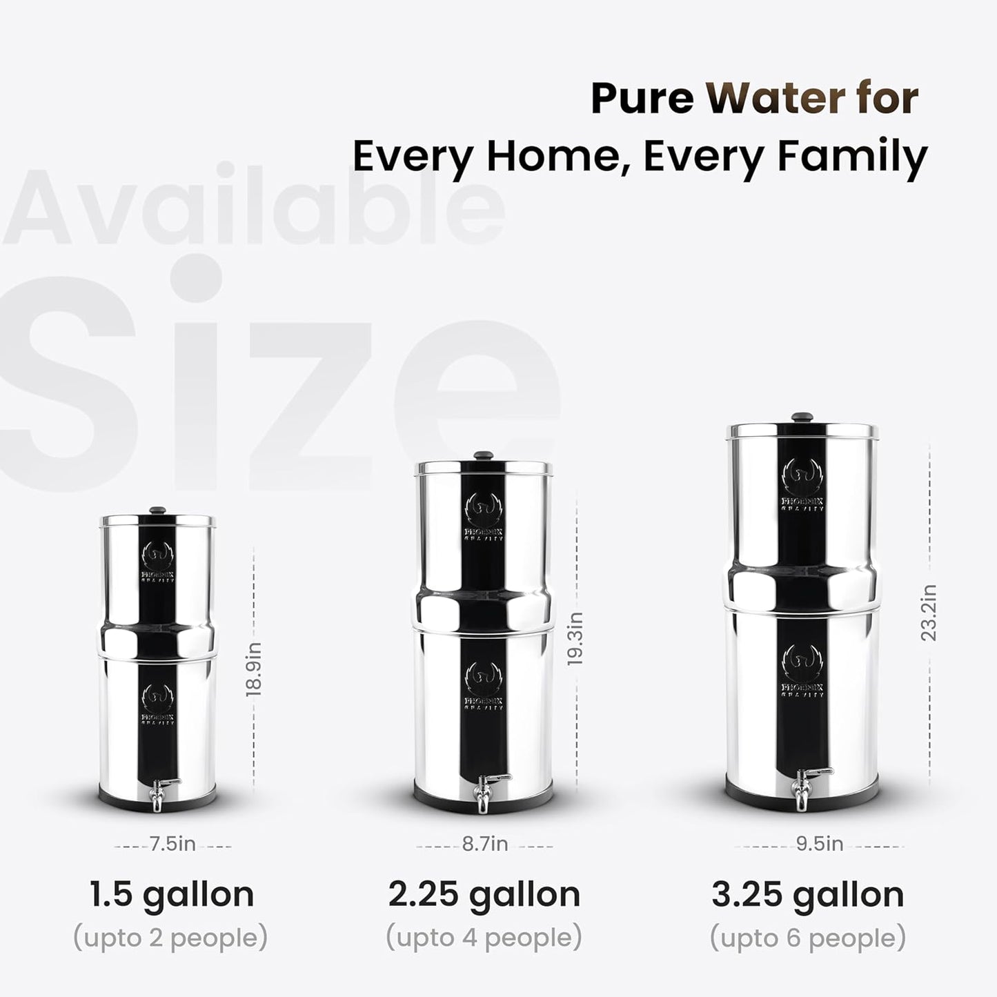 Gravity Water Filter System - 3.25 Gallons - NSF Certified - AISI 304 Stainless Steel Countertop Water Filter System with 2 Smart (Black) Carbon Filter Elements & Free Stainless Steel Water Spigot