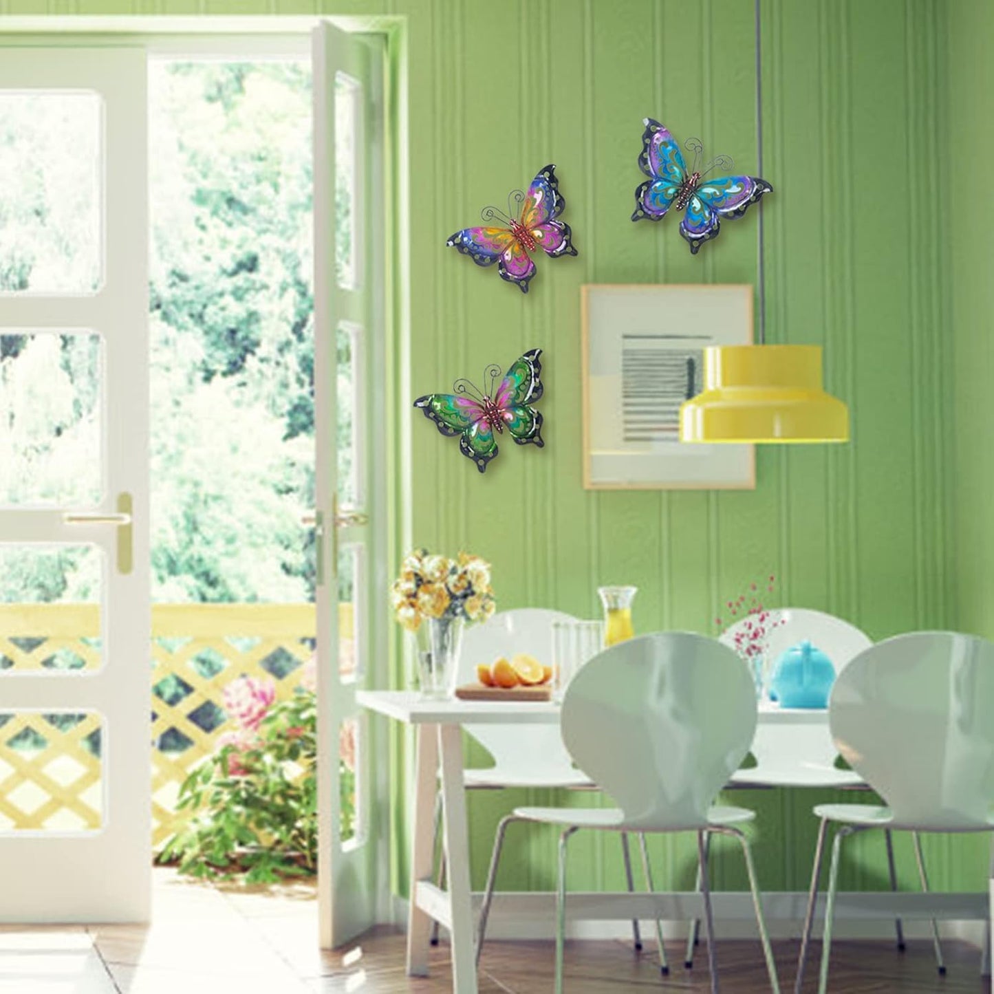 3 Pack Metal Butterfly Wall Art Outdoor Decor, Butterflies Spring Wall Sculpture Hanging Metal Wall Decorations for Garden, Patio, Fence, Yard, Living Room, Bedroom