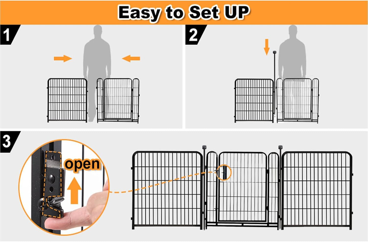 24 in(H) Decorative Garden Fences with Gate, 8 Panels Total 15.7 ft(L) Heavy Duty Iron Animal Barrier Fence for Yard,Suitable for Indoor Pet Fence Or Outdoor Dog Fencing, Garden Border Fence