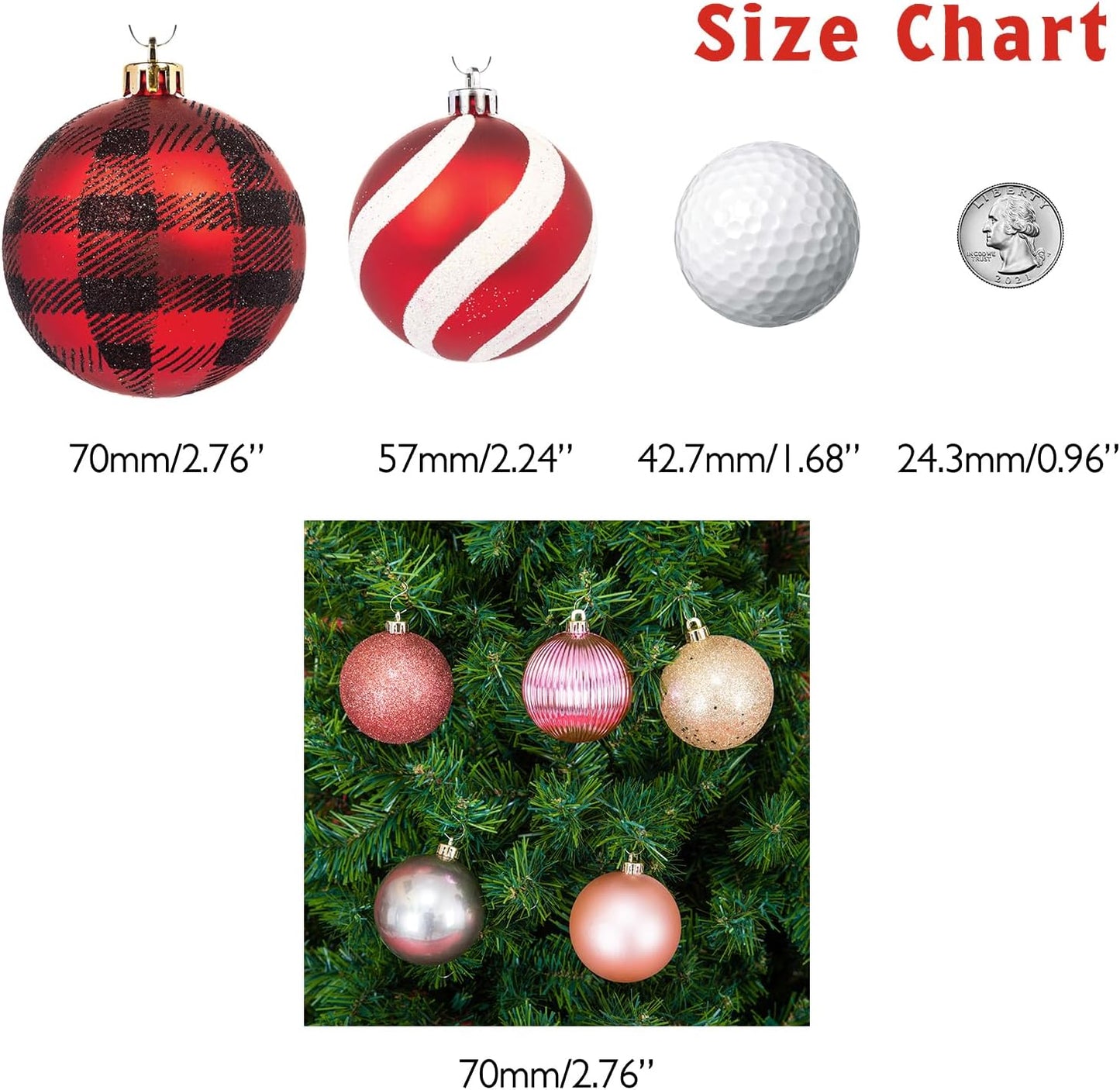 Every Day is Christmas Ornaments, Shatterproof Christmas Tree Ornament Set, Christmas Balls Decoration 35 Count (2.75"/70mm, Gold Iridium)