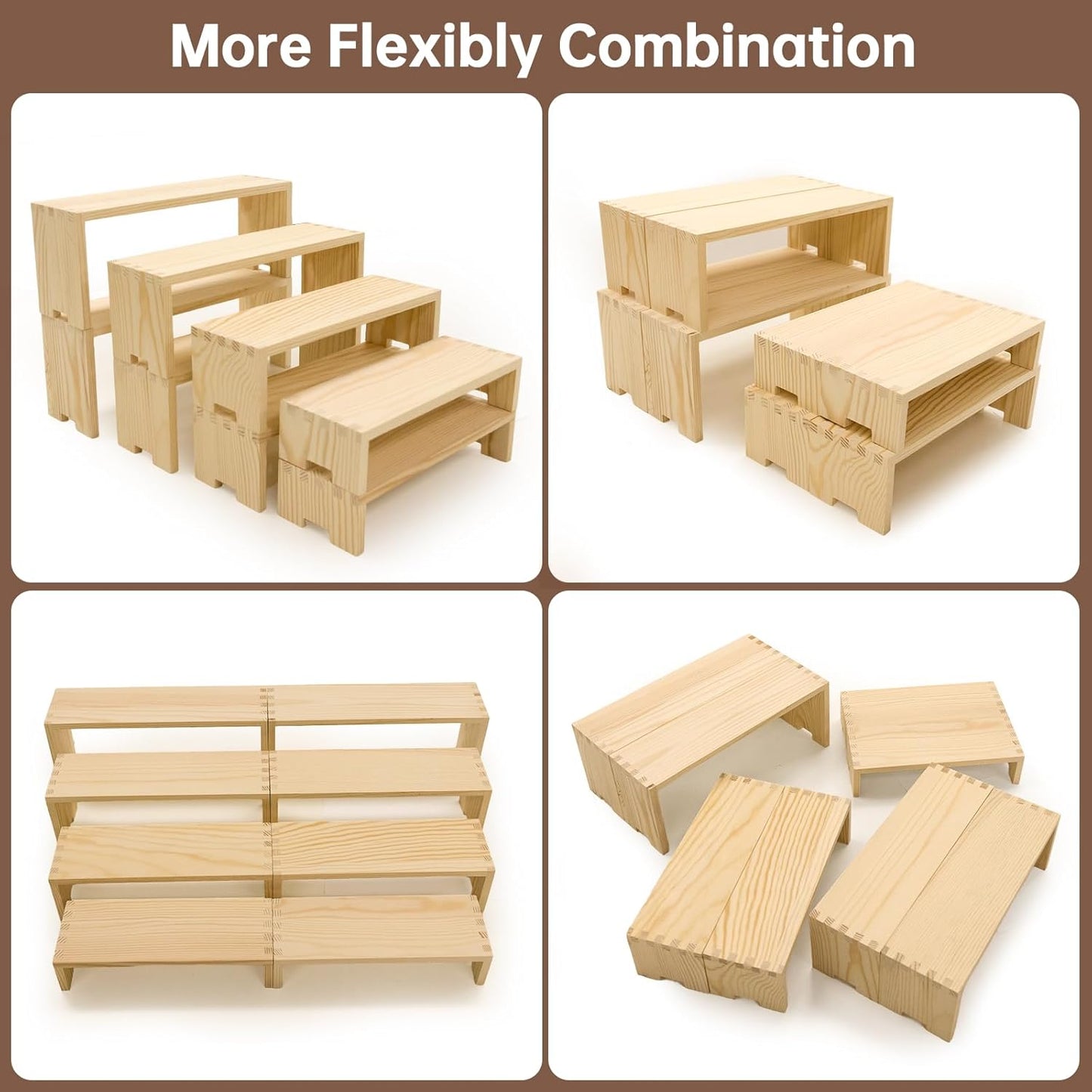 Large Display Wood Risers Wooden Stand 8 Tier Wood Racks Decorative Rectangular, 2 Set 8 Pieces Cupcake Stands Cologne Perfume Organizer Dessert Showcase Items(nature)