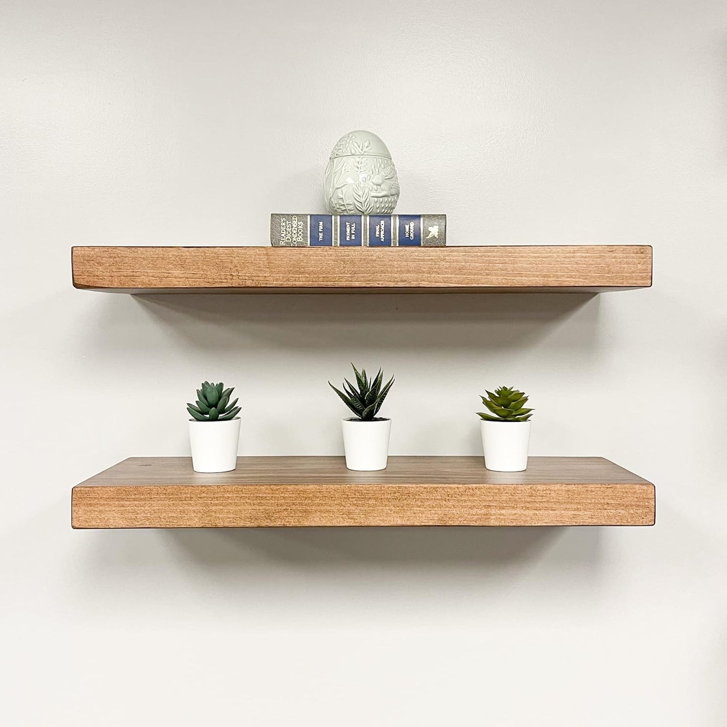 URBANDI, Rustic Floating Shelves, Set of 2, Hidden Bracket, Solid Wood, Heavy Duty, Wall Mounted Shelves, (Brown, 36Wx6D)