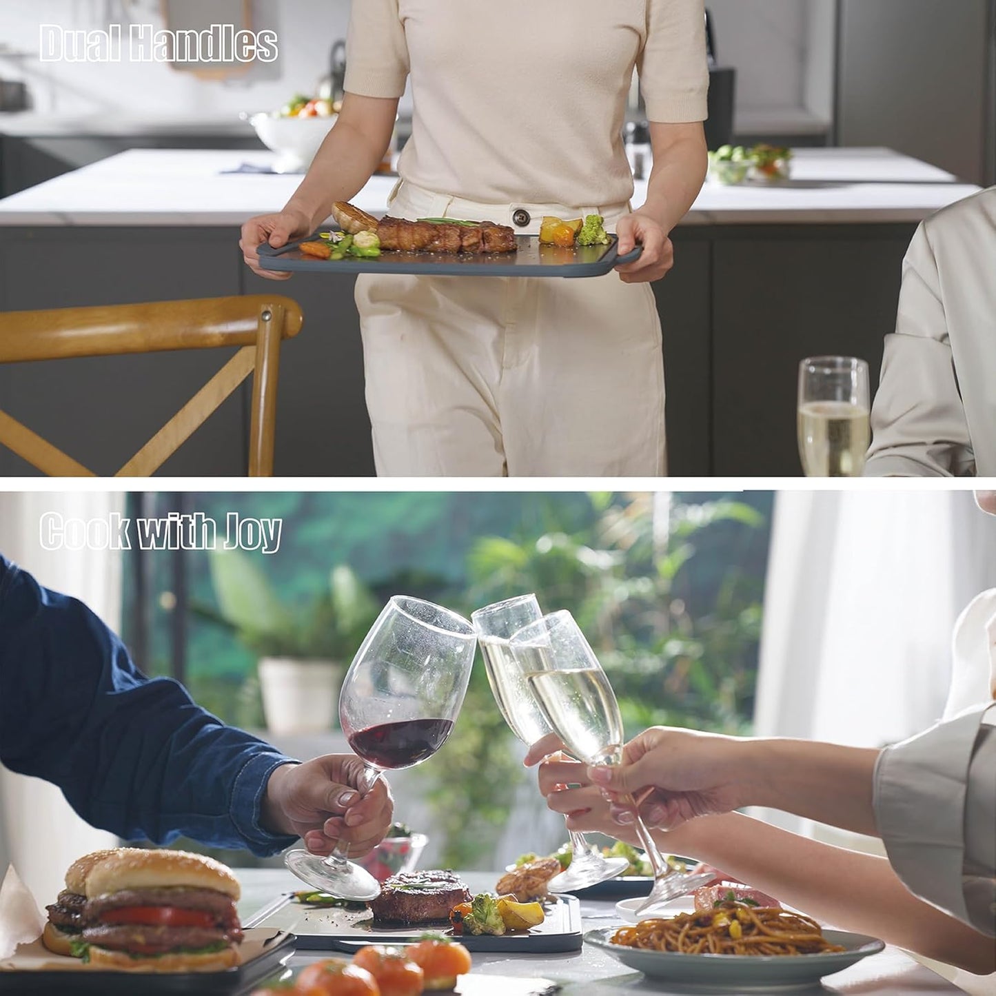 GUANCI Pure Titanium Cutting Board, Double Sided Cutting Board for Kitchen, Pure Titanium/Wood Fiber Composite with Juice Groove Dishwasher Safe 16"L x 11"W