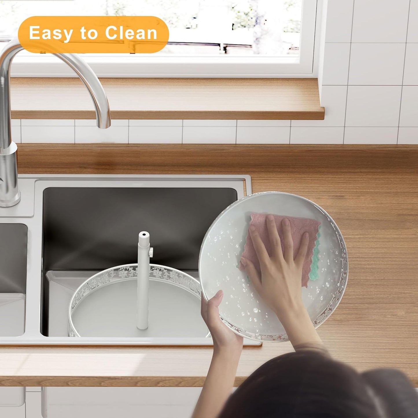 2 Tier Lazy Susan Organizer Turntable Adjustable,12 Inch Two Tier Lazy Susan Metal Easy Assembly Cleaning, Rotating Spice Rack Organizer for Cabinet Dining Table Kitchen Countertop White