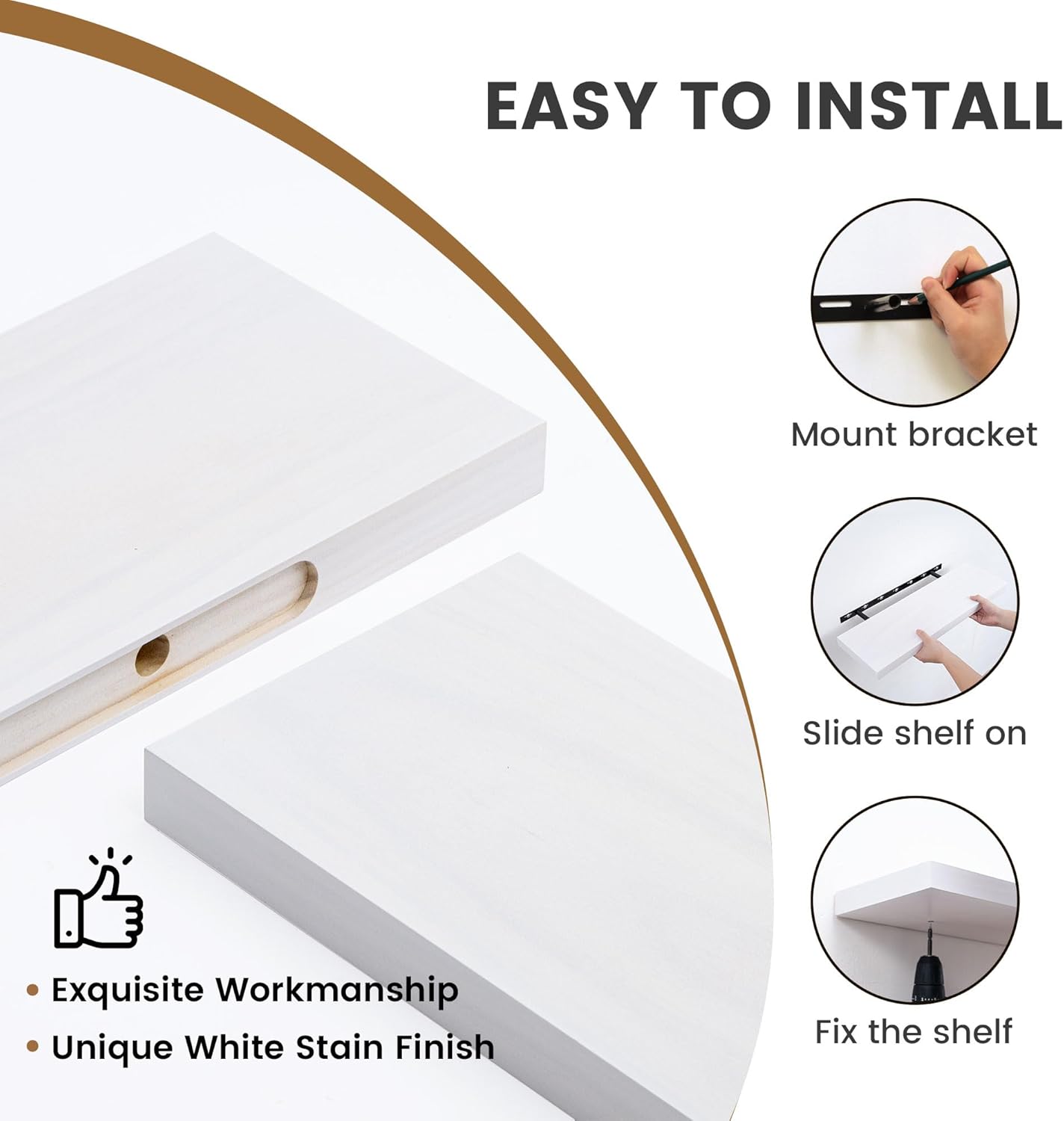 Farmhouse Floating Shelves - 8 Inch Deep Rustic Wood Wall Shelf - Premium Solid Pine Wood Storage Shelf Display Shelf for Kitchen Living Room Bedroom - 24"W x 8"D - Set of 2 - White Color