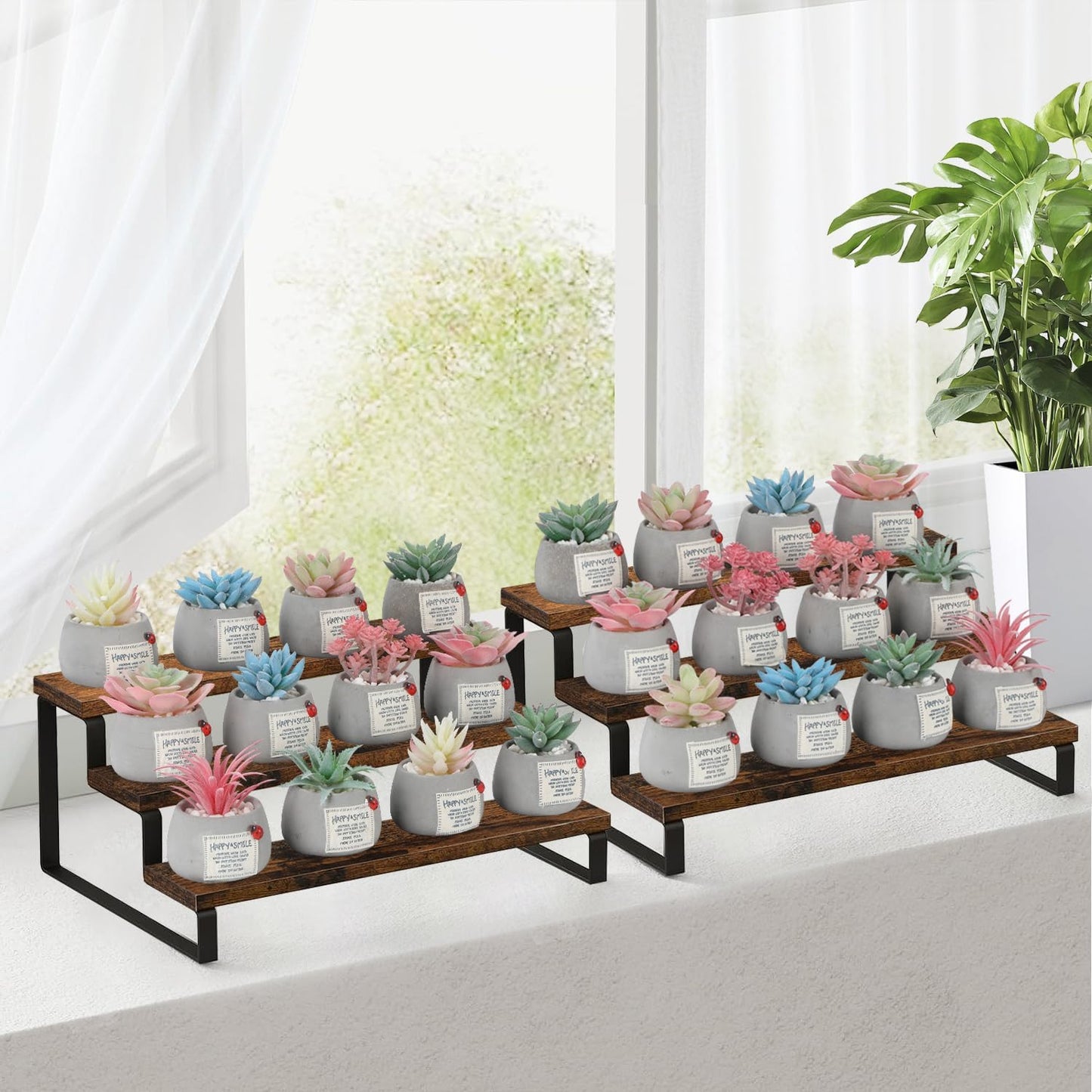 YINMIT Wooden Display Riser Stand, Tiered Perfume and Cologne Organizer Stand, 3 Tier Spice Rack Organizer, Rustic Display Shelf for Candles (3 Tier, 2 Pack)