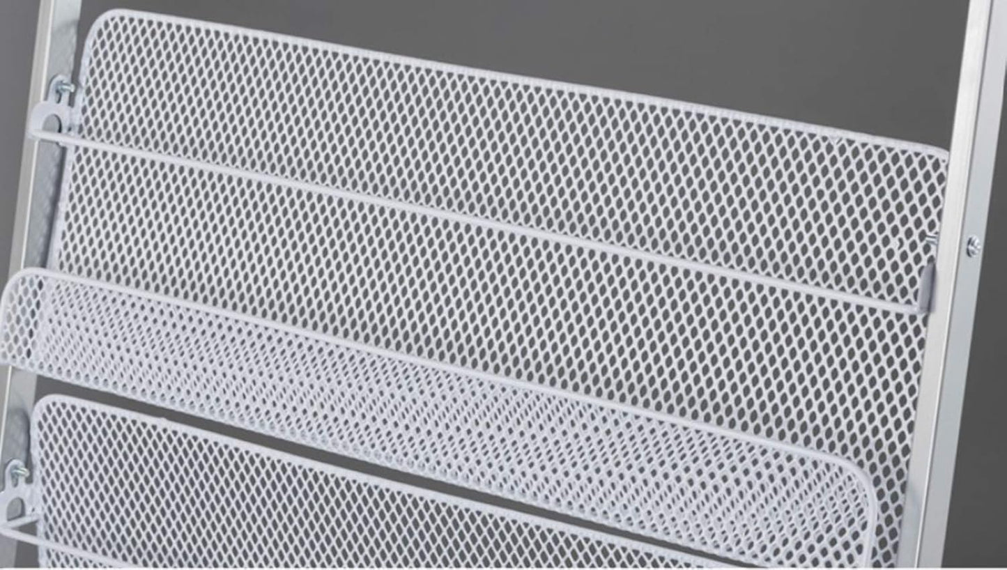 GENMO Floor-Standing Magazine Rack, Carbon Iron Steel, Silver, 4 Large Shelves, Convenient Installation, Suitable for Reception Areas