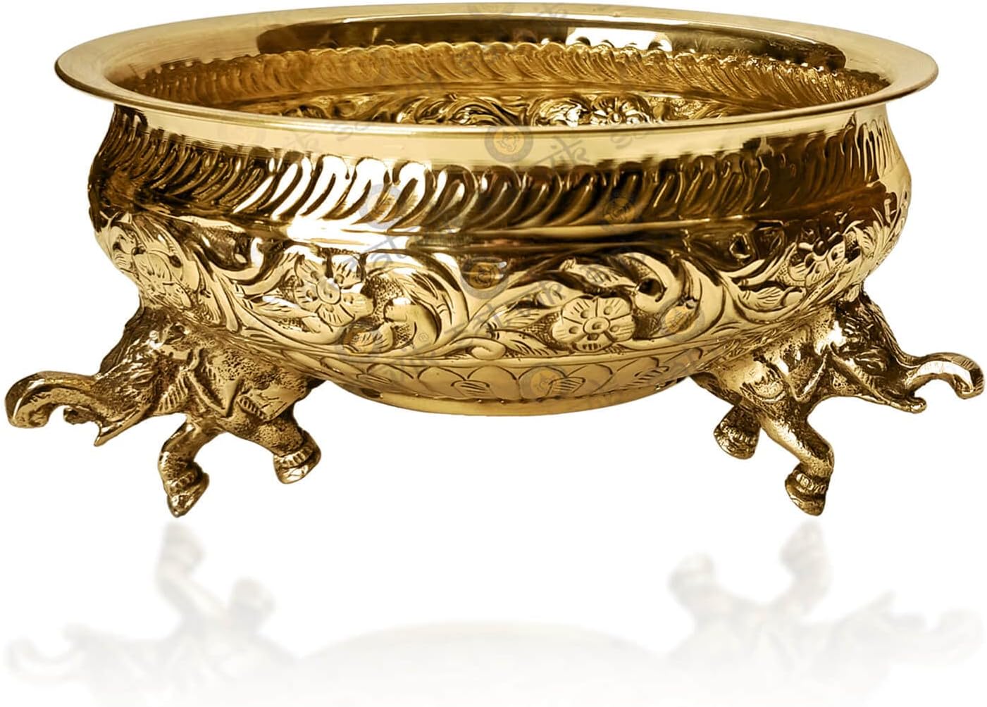 SATVIK 12 Inch Decorative Brass Designer Elephant Urli Flower Bowl Candles Floating Pot Bowing Brass Uruli Home Décor Brass Potpourri Items