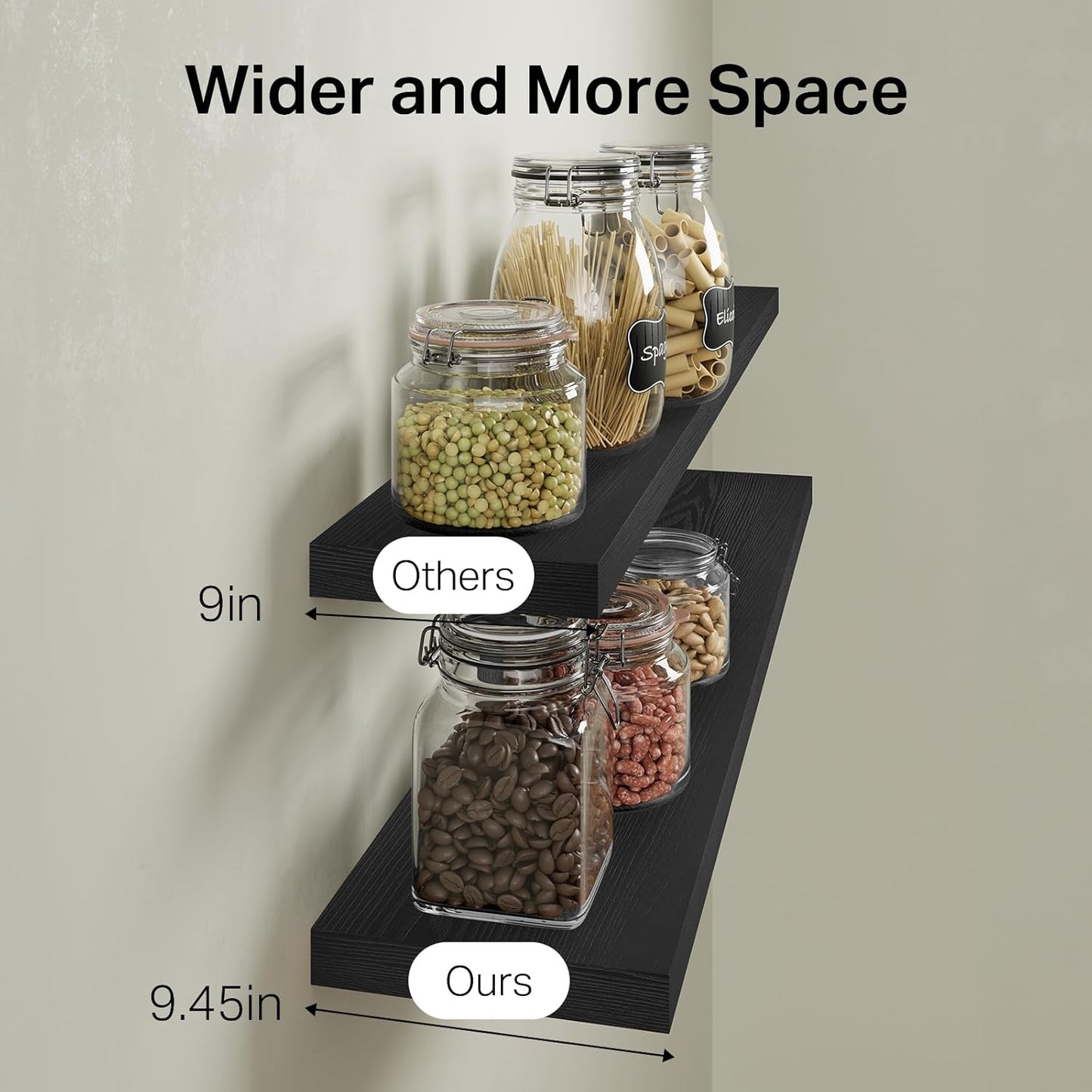 BAYKA Floating Shelves, 48 inches Long Heavy Duty Wall Mounted Rustic Wood Shelves for Bathroom, Bedroom, Living Room, Kitchen, Office, Hanging Shelf for Books/Storage/Decor(Black,Set of 2)