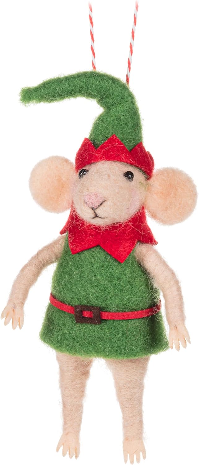 Abbott Collection Elf Mouse Ornament, Wool Felt (5.5" H)