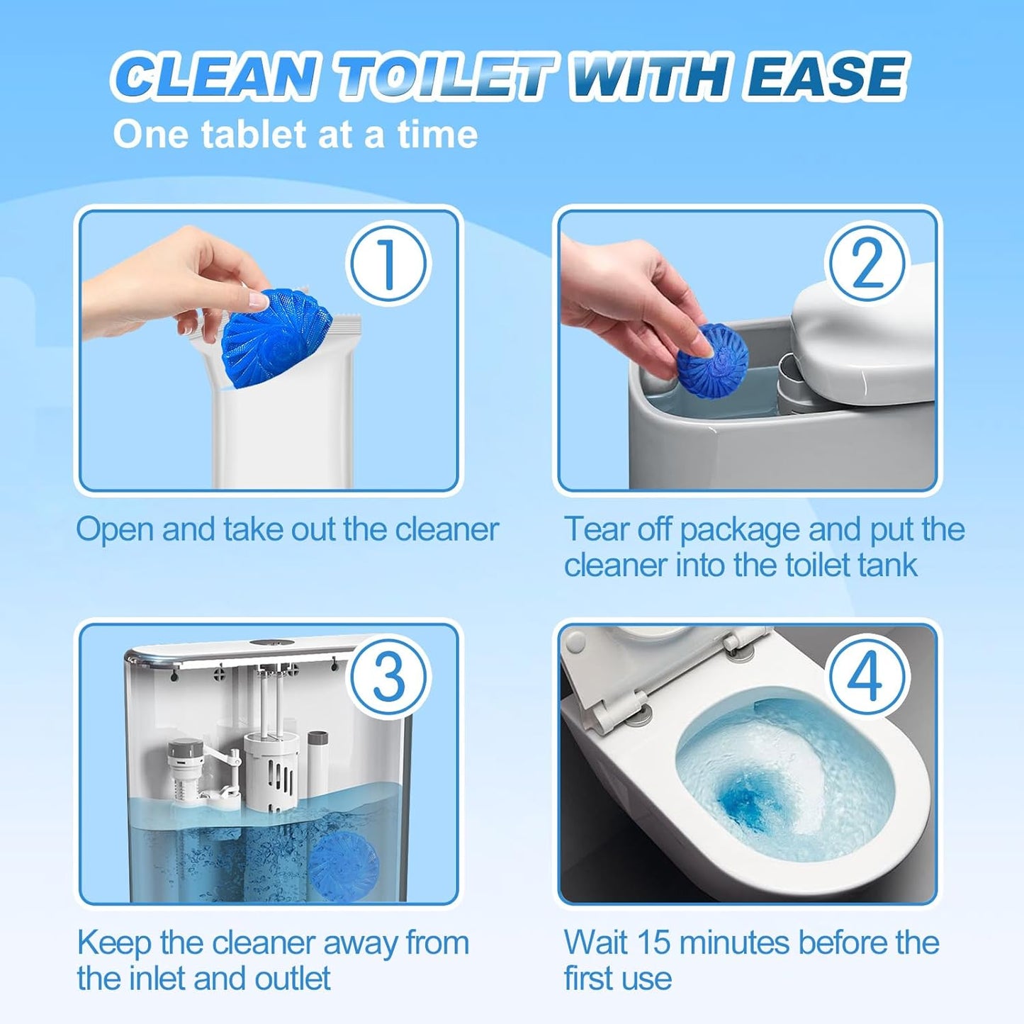 KIISIISO Automatic Toilet Bowl Cleaner Tablets,Bathroom Toilet Tank Cleaner,Blue Clean Bubbles,Strong Detergent Ability,Long-lasting 300 brushes,Mild Fresh Pine Scent(30 Pack)