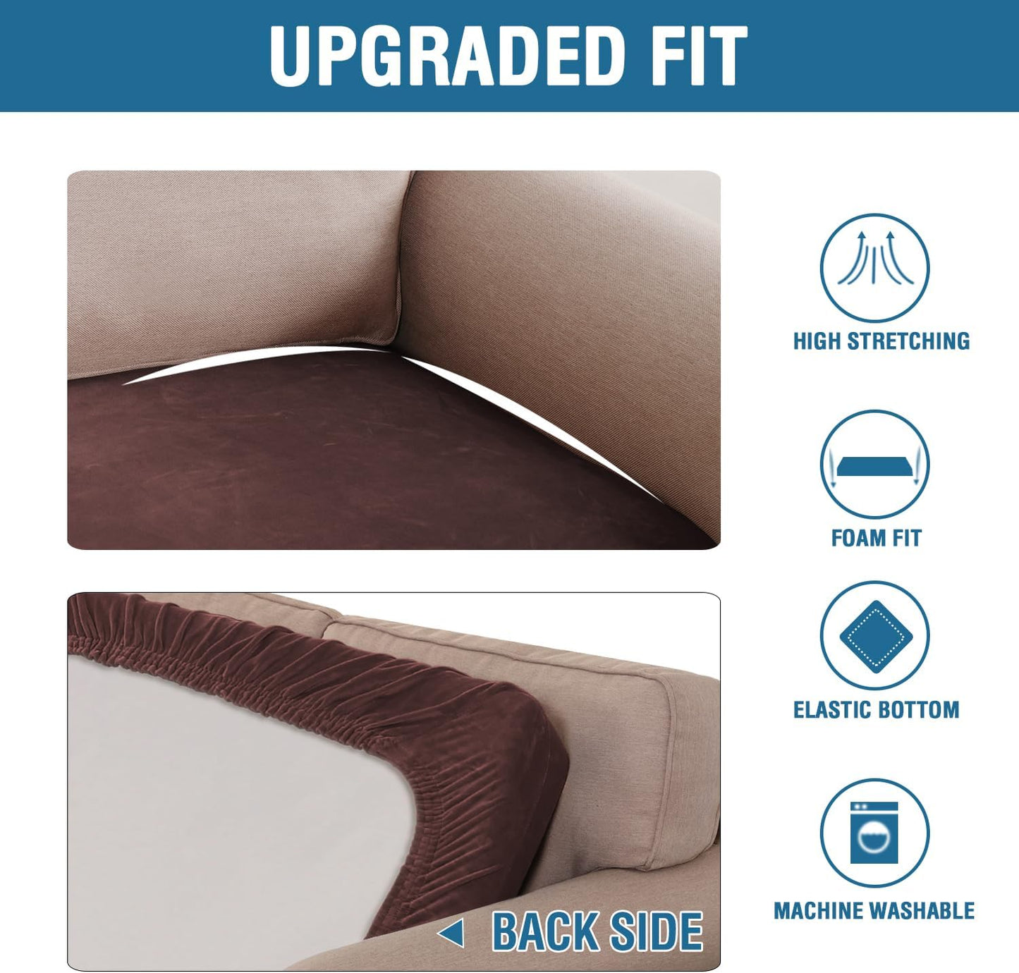 H.VERSAILTEX Velvet Stretch Individual Couch Cushion Cover Plush Slipcover for Loveseat Sofa Furniture Protector Seat Cover (1 Piece Loveseat Cushion Cover, Brown)