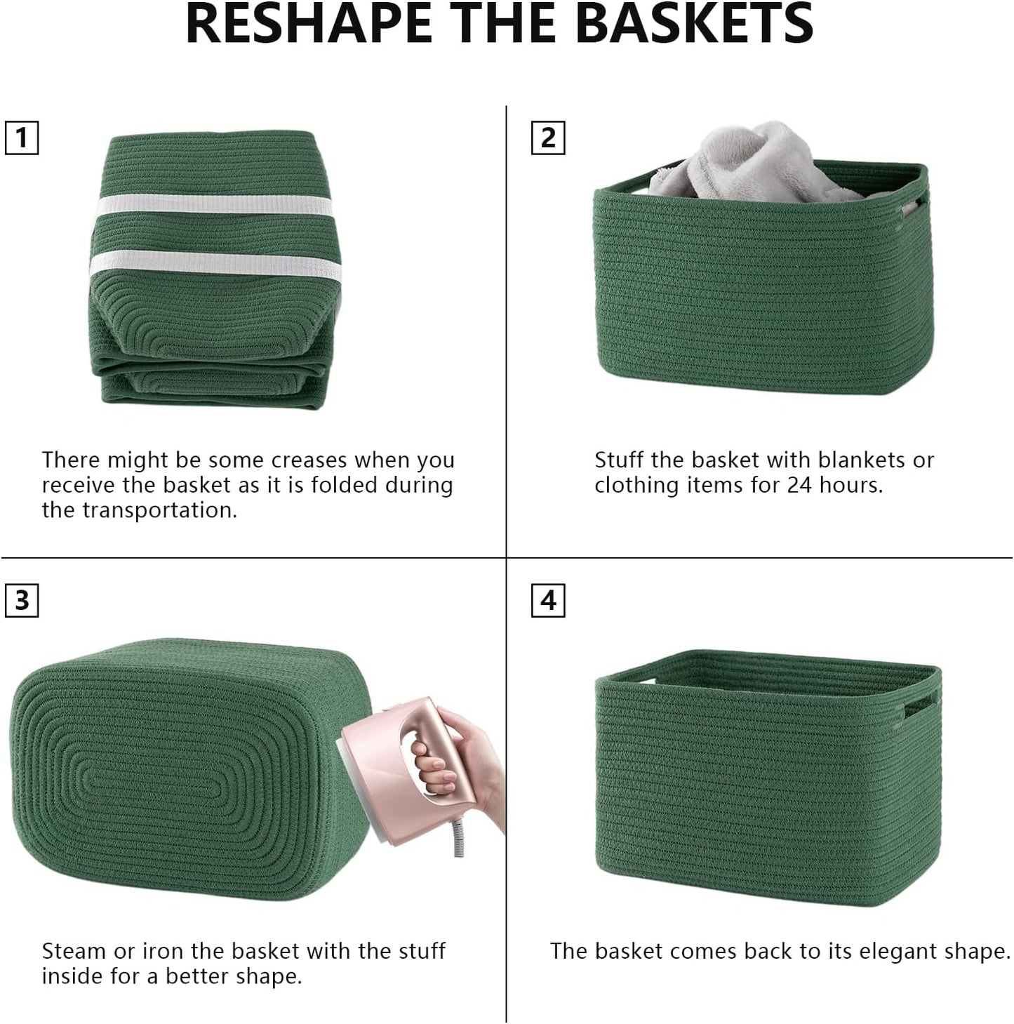 4 Pack Storage Baskets for Organizing, Woven Baskets for Shelves - Perfect for Toys, Books, Towels, and Clothes, Durable Gift Basket Bins Toy Storage, 12.7''L x9''W x7.8''H, Green