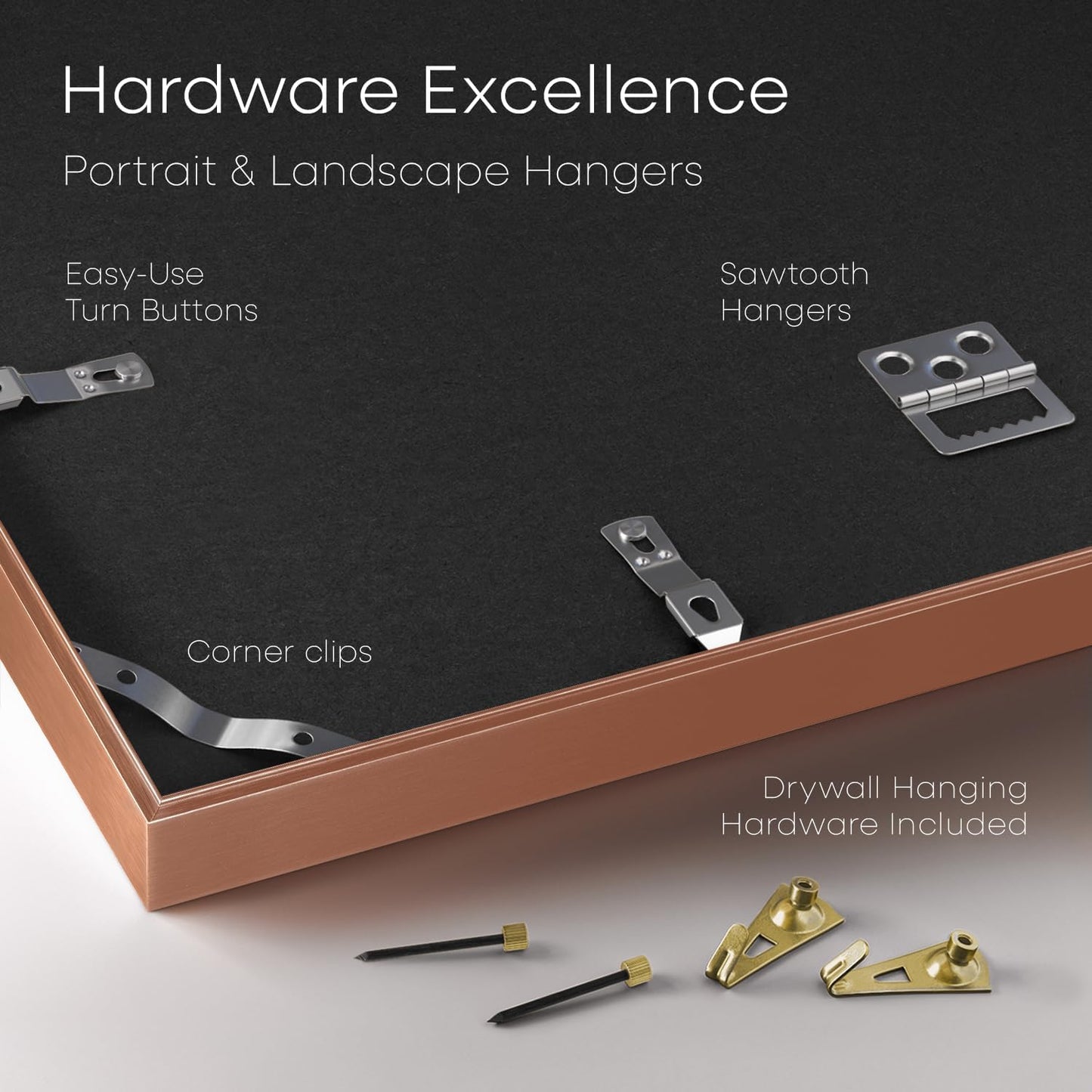 Homeforia A5 Frame Rose Gold, High End Metal 5.8 x 8.3 Picture Frames Matted to 4.1 by 5.8 inch Art, A5 Display Photo Frame with Mat A6, 5.8x8.3 Rose Poster Frames, Tempered Glass, Wall Kit, Set of 1