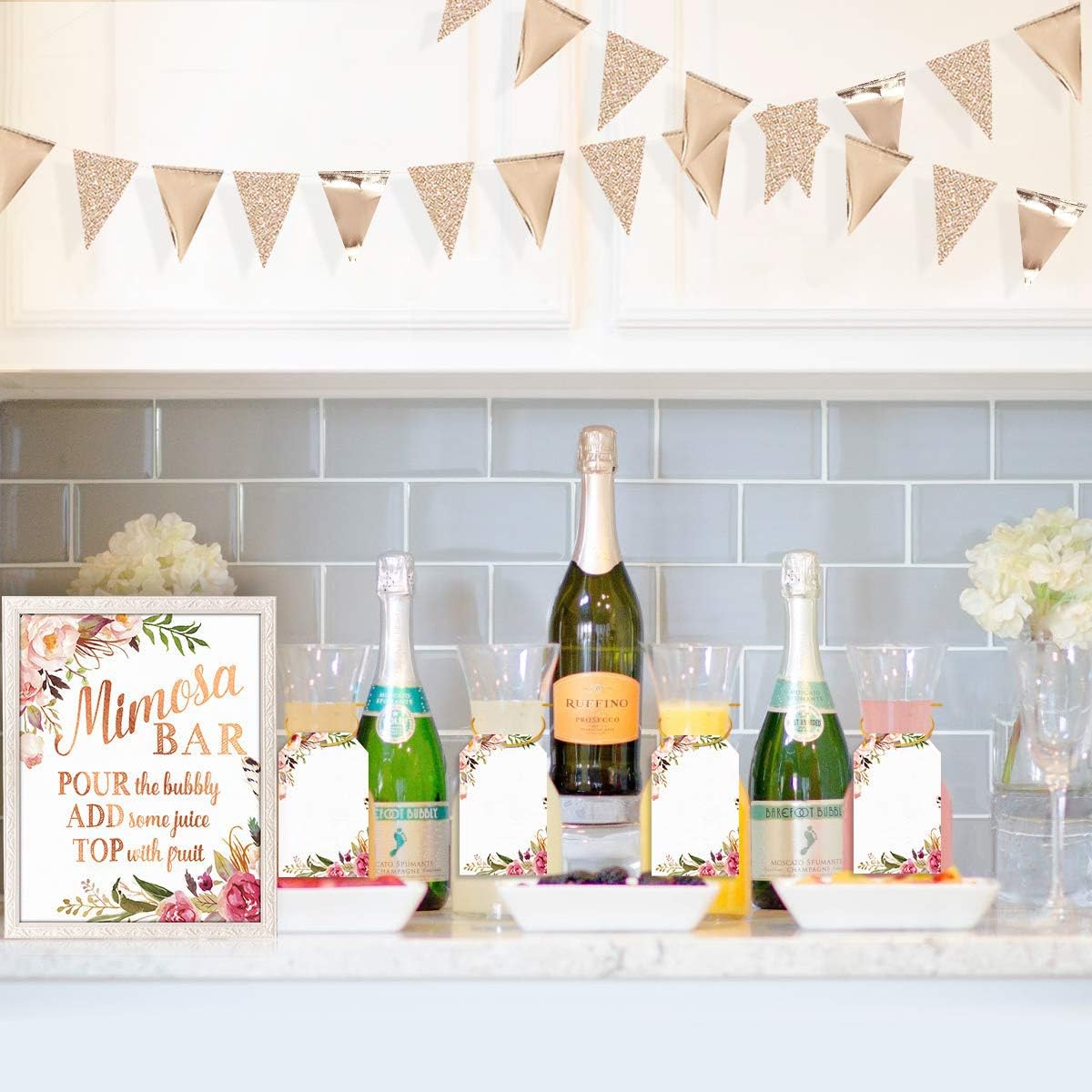 30Ft Champagne Gold Party Decorations Triangle Pennant Banner Gold Hanging Paper Flag Bunting for Graduation Wedding Birthday Bridal Shower Bachelorette Engagement Anniversary Hen Party Supplies