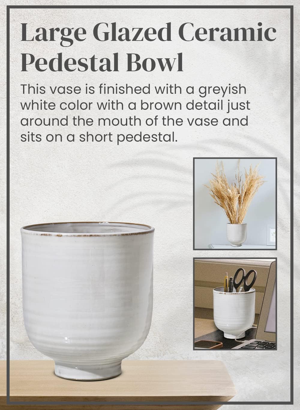 Serene Spaces Living Large Glazed Ceramic Pedestal Bowl- Centerpiece for Vintage Weddings, Events, Measures 7" Tall and 6.5" Diameter