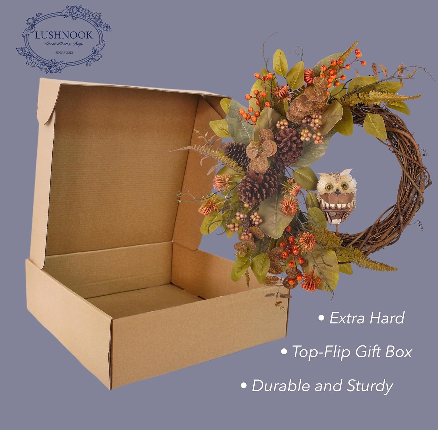 Fall Owl Wreath for Front Door 24 Inch, Autumn Natural Pine Cones Faux Eucalyptus Magnolia Leaf Berry Wreath, Fall Decor for Home Farmhouse Door Wall Window Porch Indoor/Outdoor