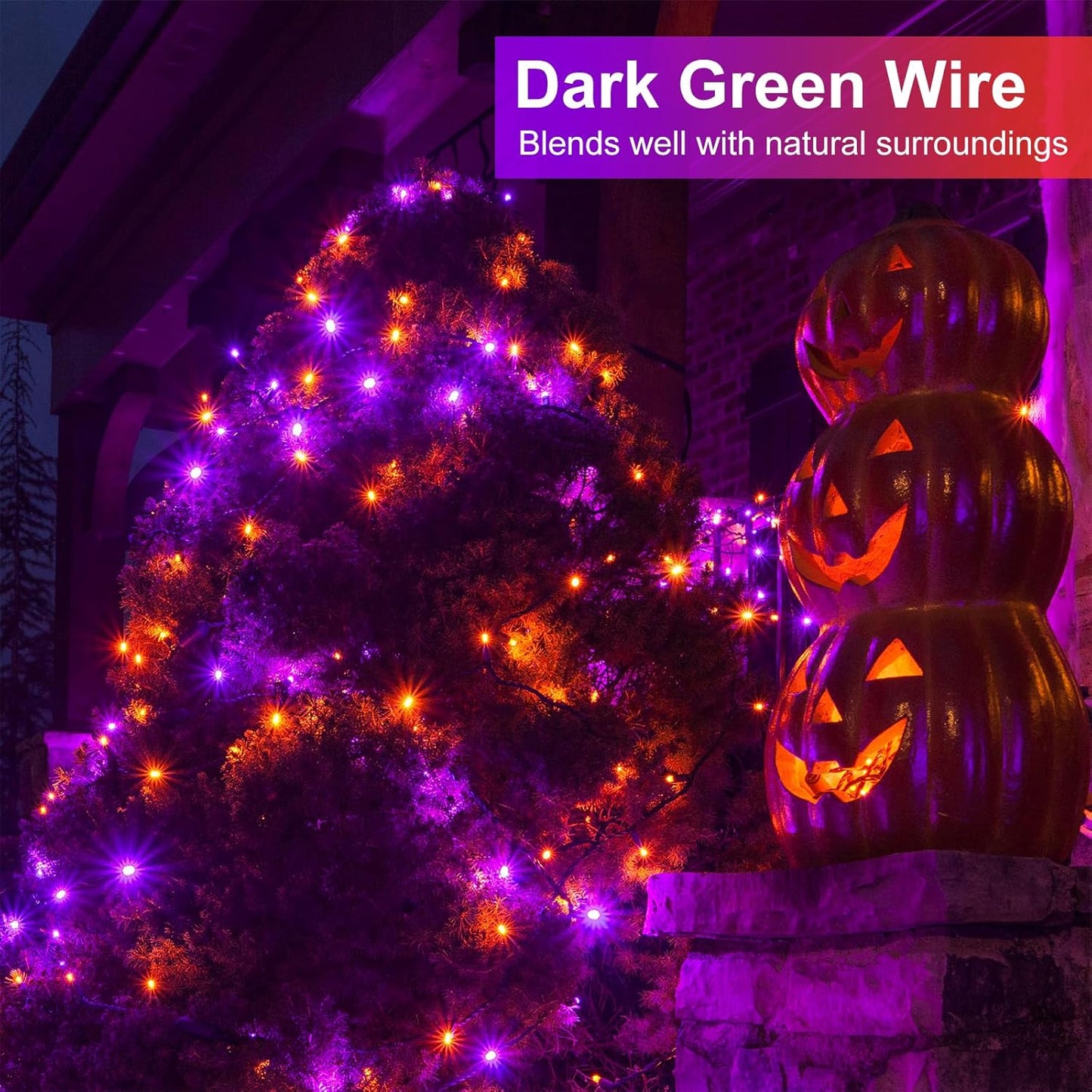 2 Pack Halloween Lights Outdoor, Total 200FT 600 LED Purple Orange String Lights for Outside with 8 Modes Waterproof, Plug in Halloween Decorations for Indoor House Patio Garden Party Holiday