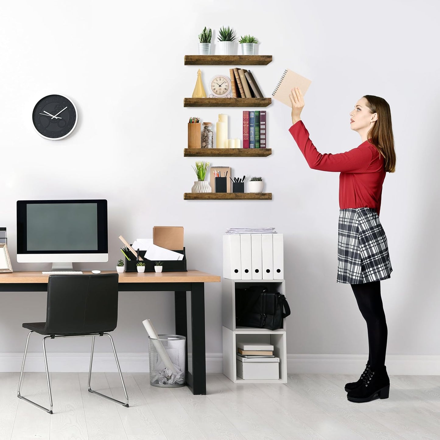 Sorbus Floating Shelves for Wall, Bathroom Shelves Wall Mounted for Kitchen, Bedroom, Living Room, Bathroom Storage, Over Toilet, Hanging Book Shelf for Wall Home Decor (Rustic Brown, 4 Pack)