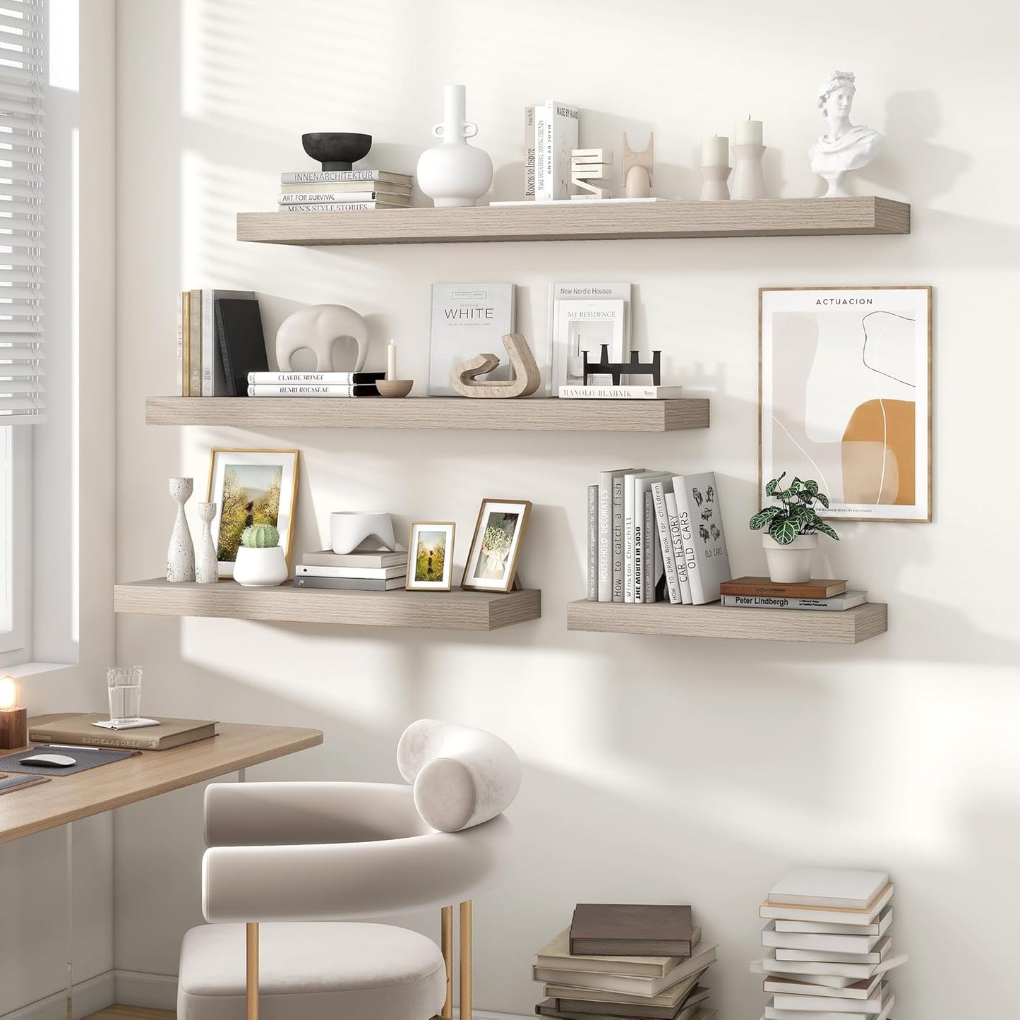 Heimlove 48" Floating Shelves for Wall,10 Grey Deep Rustic Wood Display & Storage Wall Shelves with Heavy Duty Brackets for Bathroom,Bedroom,Kitchen,Living Room,Office,Set of 2